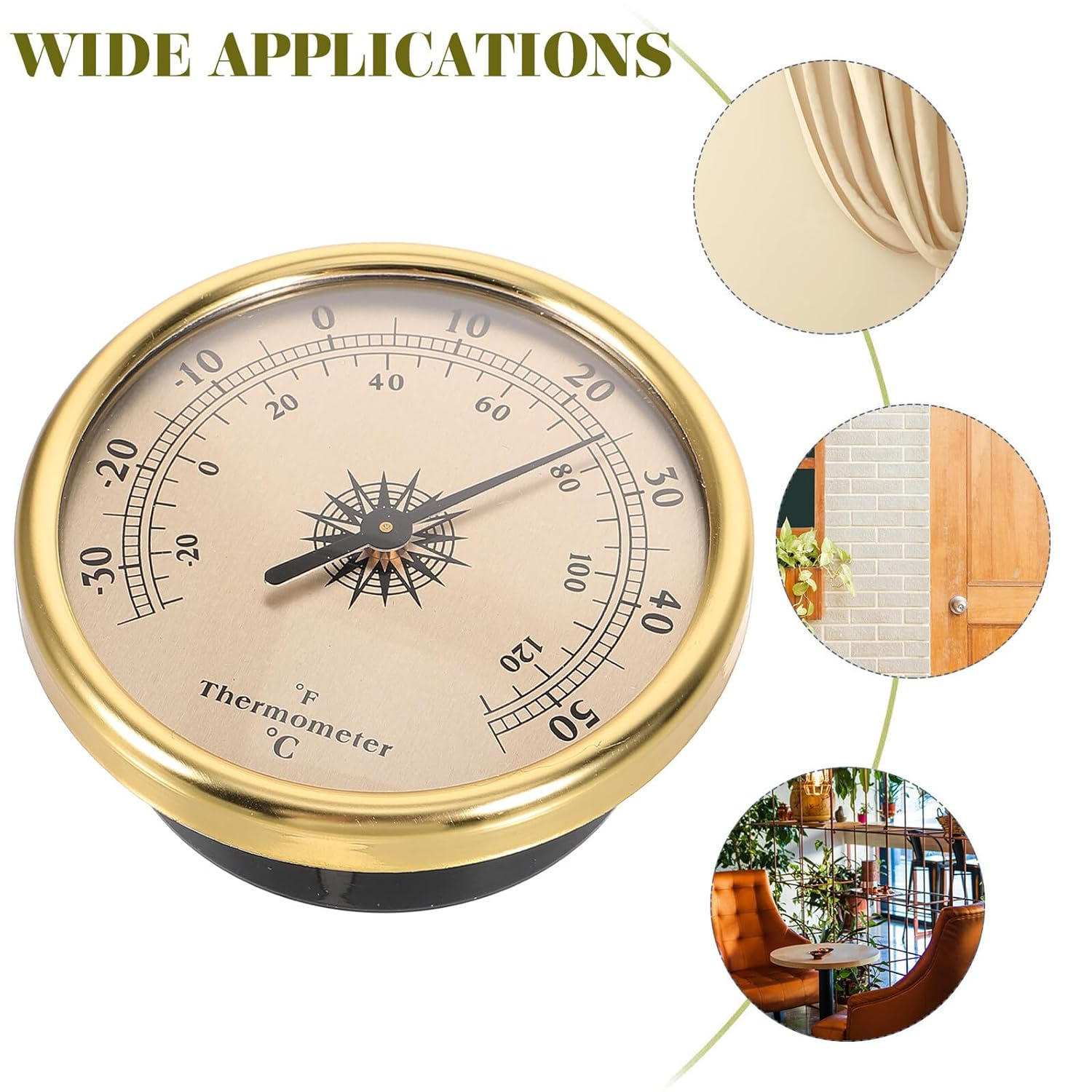 Alasum Metal Wall-Mounted Thermometer round Indoor Temperature Gauge for Nursery and Home Classic Gold Finish Weather Station Thermometer with Stable Performance and Decorative Design image number 4