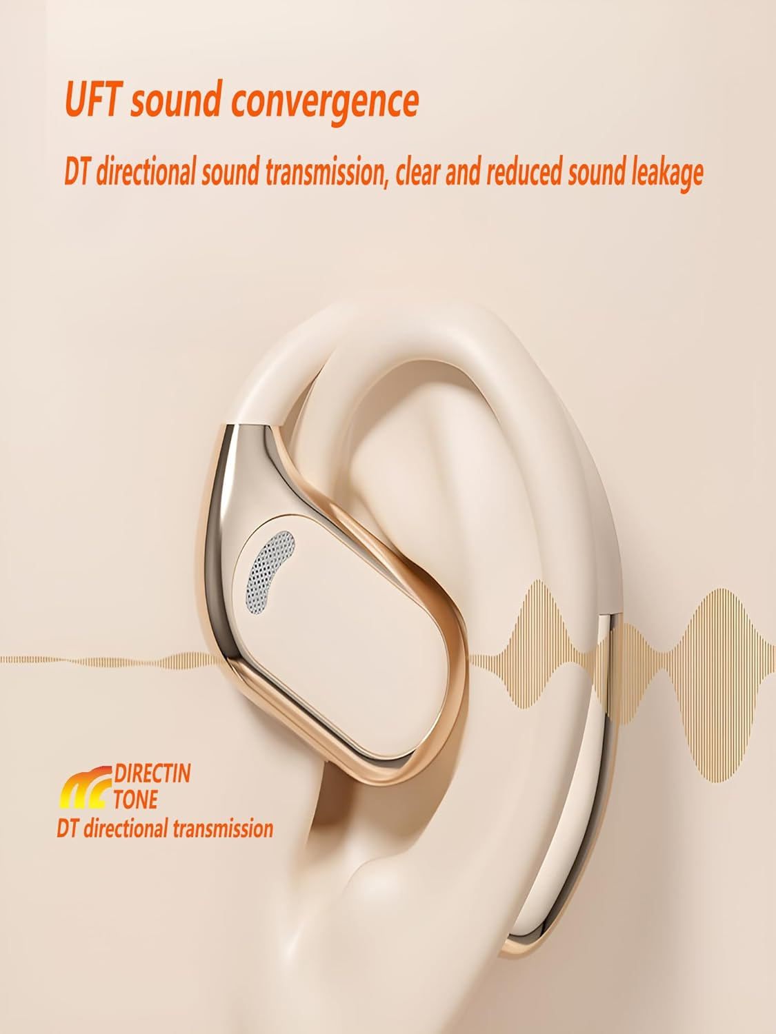 SPOTFISH Open Ear Headphones, True Wireless Earbuds Bluetooth 5.4,Hanging Ear Sports Earphones,Enc Noise Cancelling Clear Calls，Easy Touch Control，Advanced Aesthetics Charging Case-M76 (Beige) - Beige image number 6