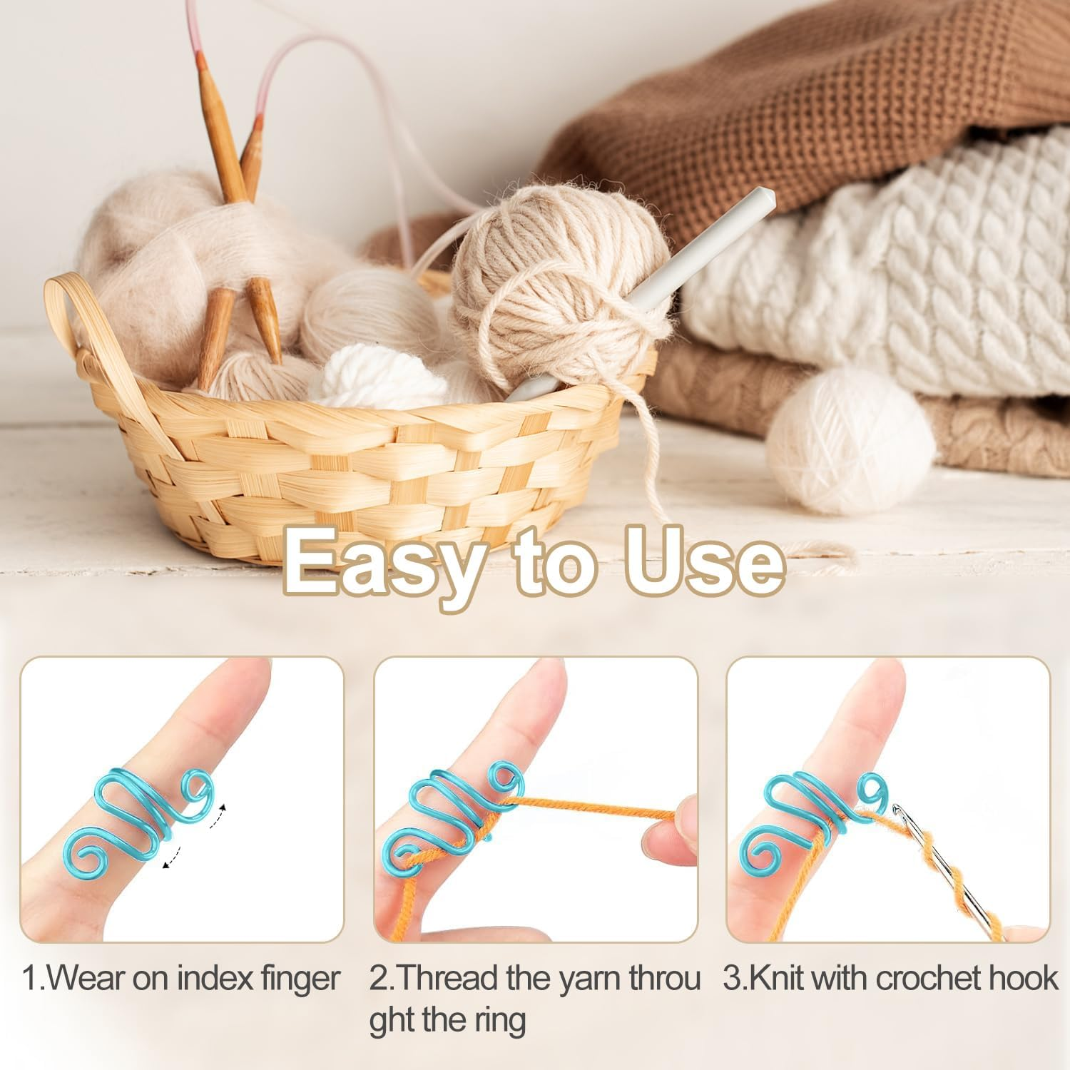 6 Pcs Crochet Ring, Funcyboo Tension Rings Adjustable Hook Knitting Crochet Yarn Tension Ring Yarn Holder Loop Ring for Knitting Lovers Crocheters (6 Colors) image number 2