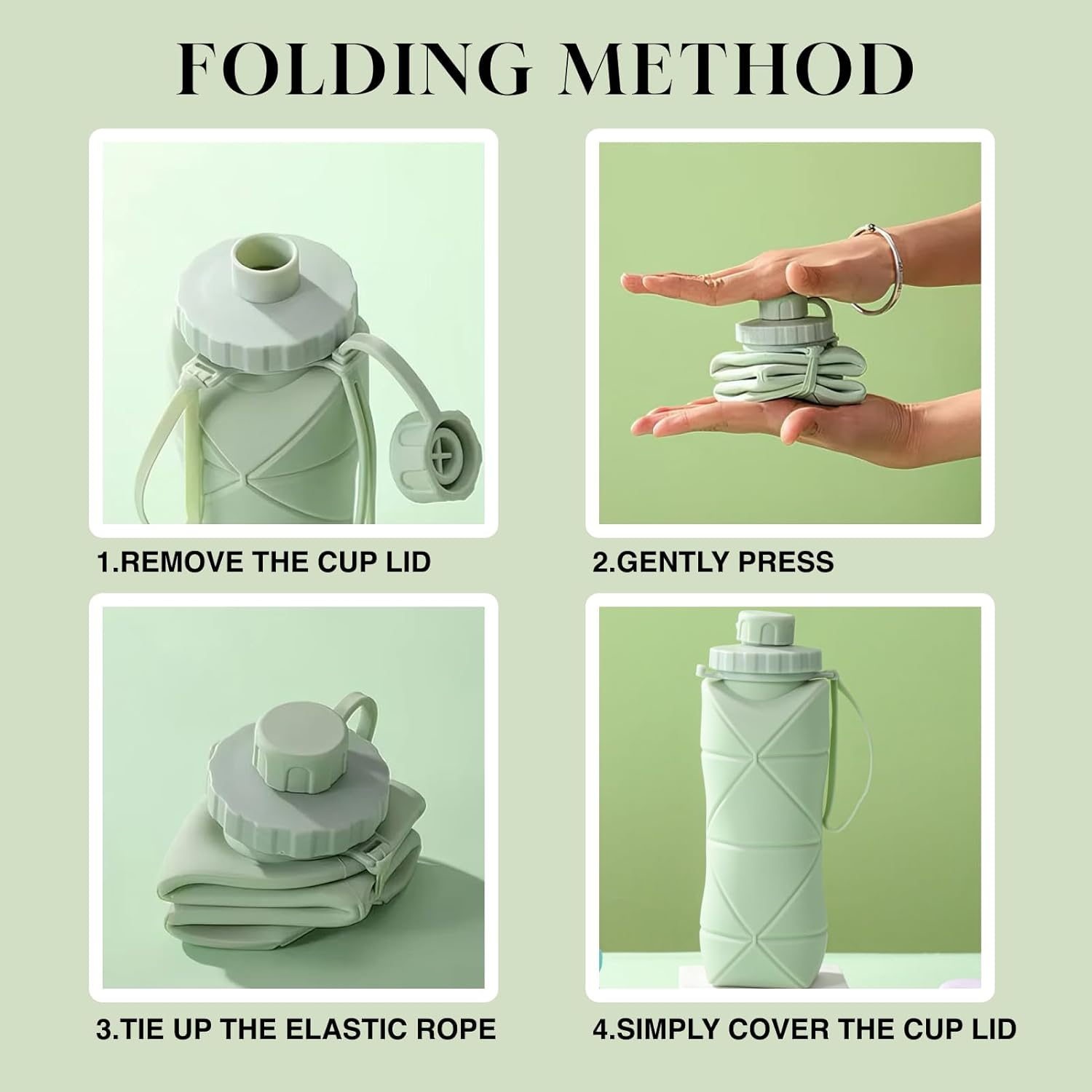 Collapsible Water Bottle for Travel Essentials, Lightweight & Foldable, Bpa-Free Silicone with Double Leak-Proof Design, Perfect for Outdoor Hiking, Sports, and Everyday Use (Green)