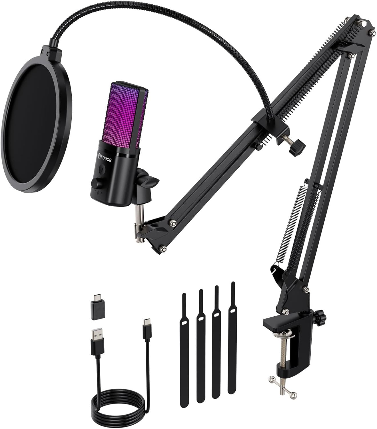FDUCE M160 Gaming USB Microphone,Rgb Condenser Microphone with Tripod,Volume Adjustment and Mute Button Function,Compatible with Pc,Laptop,For Gaming,Podcasting,Streaming,Youtube