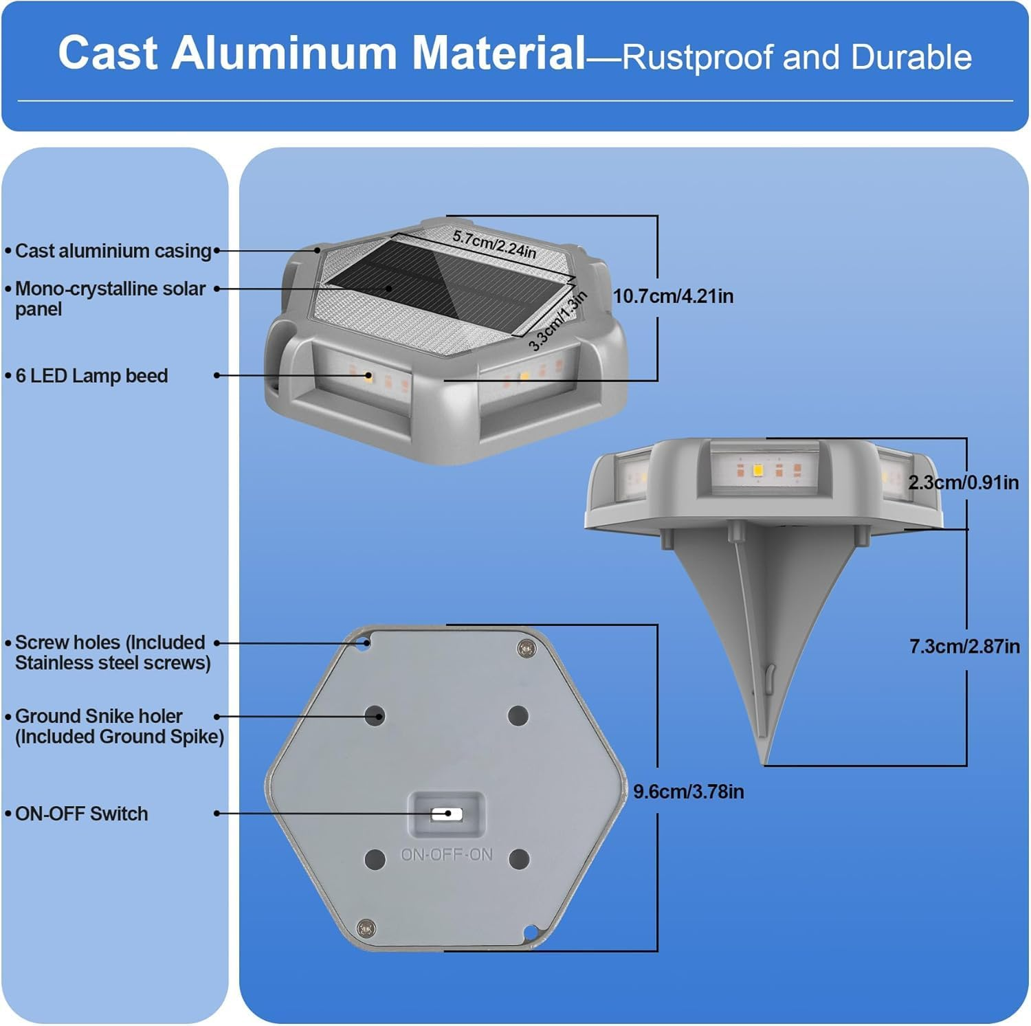 Solar Powered Driveway Lights, Green, Set of 8,Solar Dock Lights,Waterproof 800Mah Outdoor LED Aluminum Dock Lighting Warning for Driveway Sidewalk Garden Pathway Yard image number 5
