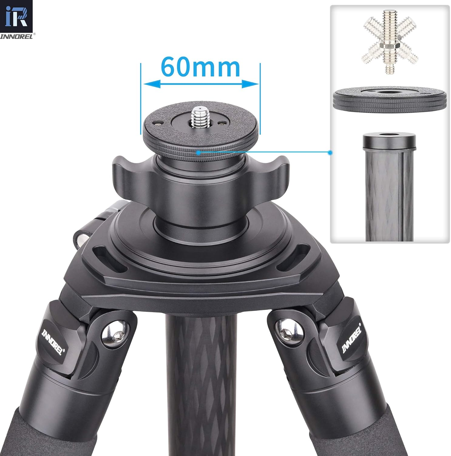 Tripod Center Column-Innorel ER40C, 10 Layers Carbon Fiber 1.8In/40Mm Tube Mid-Column Professional Extension Rod Only Suit Heavy Duty Tripod of LT364C for Digital DSLR Camcorder Camera Shooting