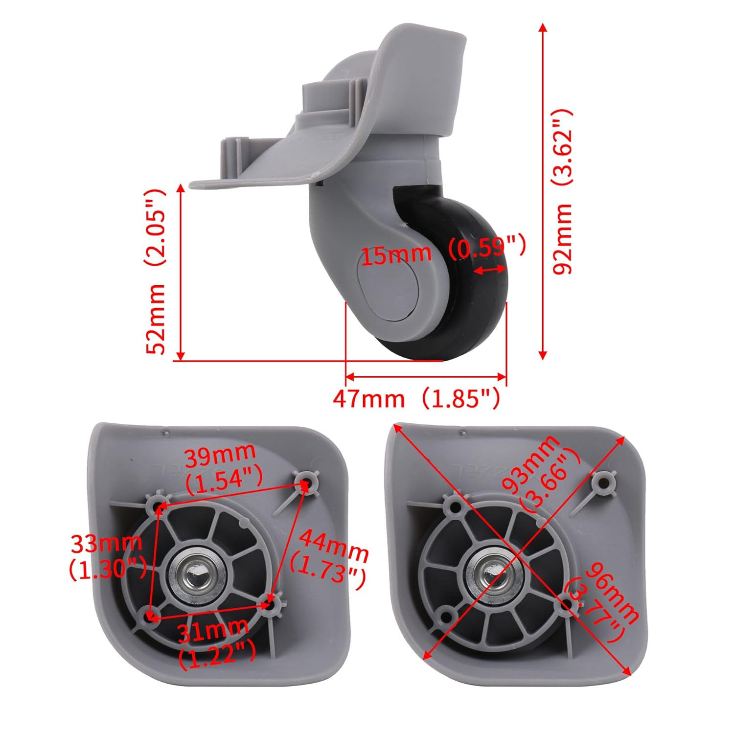 BQLZR Suitcase Luggage Replacement Swivel Caster Wheel Grey 3.62 Inch W041-S Right Kit