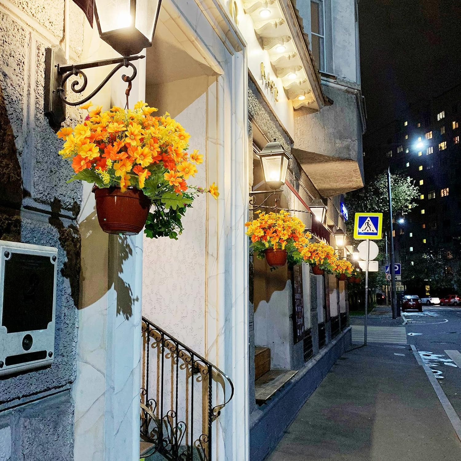 Artificial Fake Flowers, 6 Bundles Daisy Mums Flowers Outdoor UV Resistant No Fade Greenery Shrubs Plants Indoor outside Hanging Planter Home Wedding DIY Garden Porch D&eacute;cor (Orange Yellow, 30Cm) image number 2