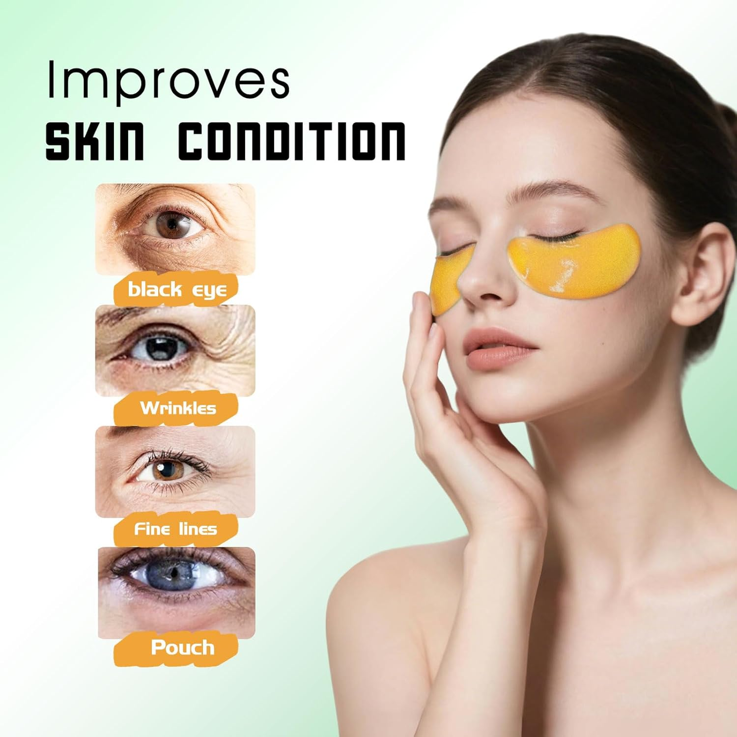 Under Eye Patches under Eye Mask for Puffy Eyes Dark Circles Bags and Wrinkles with Collagen Relieves Pressure and Reduces Wrinkles Revitalises and Refreshes Your Eye Skin(60Pcs) (Gold) - Green image number 4