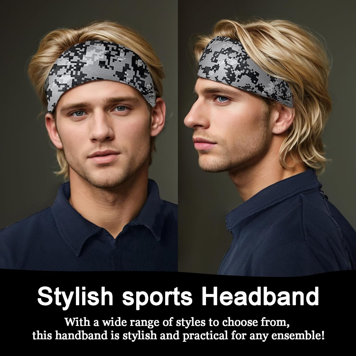 9 Pack Sports Headband for Men Sweat Headband for Men Running Headband Workout Headband Mens Wide Sweatband Stretchy Headband for Cycling Running Football Basketball Yoga Workout image number 5