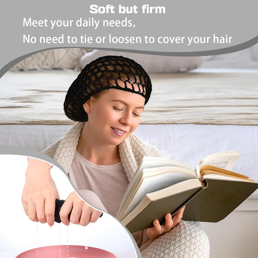 GHPKOTW Pack of 2 Crochet Hair Net, Hair Net for Sleeping, Long Hair Crochet Hair Wrap, Mesh Net Hair Nets for Women and Girls image number 1