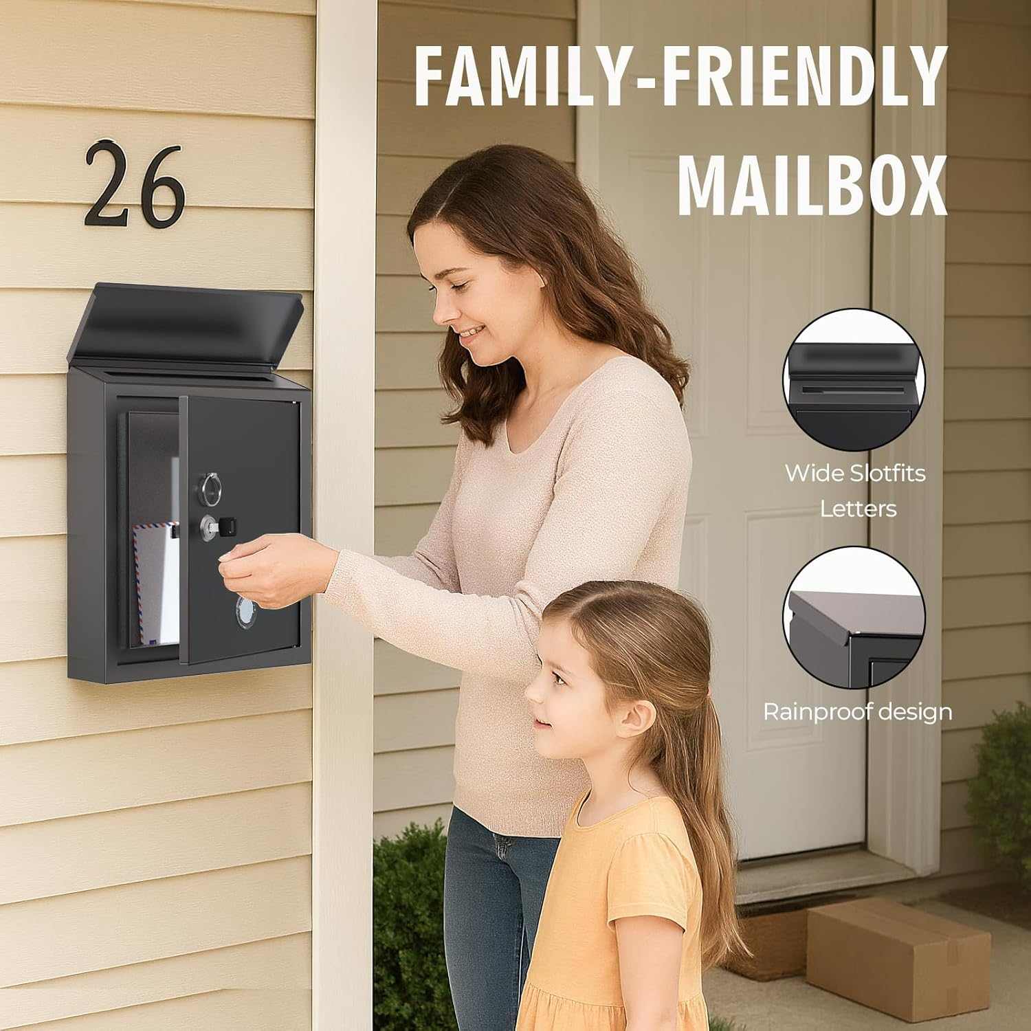 Wehere Wall-Mount Mailbox for Outside, Galvanized Steel Rust-Proof Mailboxes with Key Unlock, Key Drop Box, Large Locking Letter Box for House Porc, Front Door, Fence image number 1