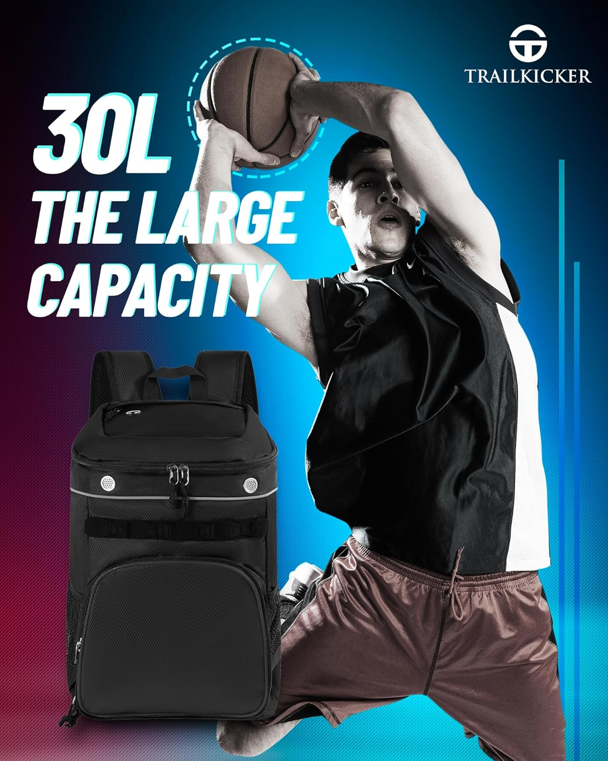 Large Basketball Bag Backpack for Men Women Kids Basketball Bookbag with Ball Compartment Shoes Bag 35L Capacity Boys Girls Soccer Ball Bag Gym Backpack Fit Volleyball Football Sports Travel School image number 5