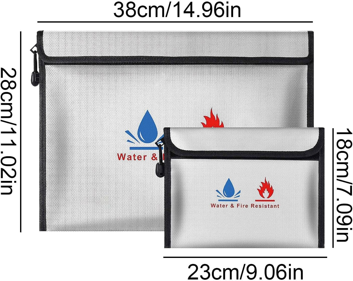 Wjnflqn, Fireproof Money Bag - Water Resistant File Folder with Zipper - 2 X Money Pockets, Money Holder for Cash, Jewellery, Valuables, Passport image number 2