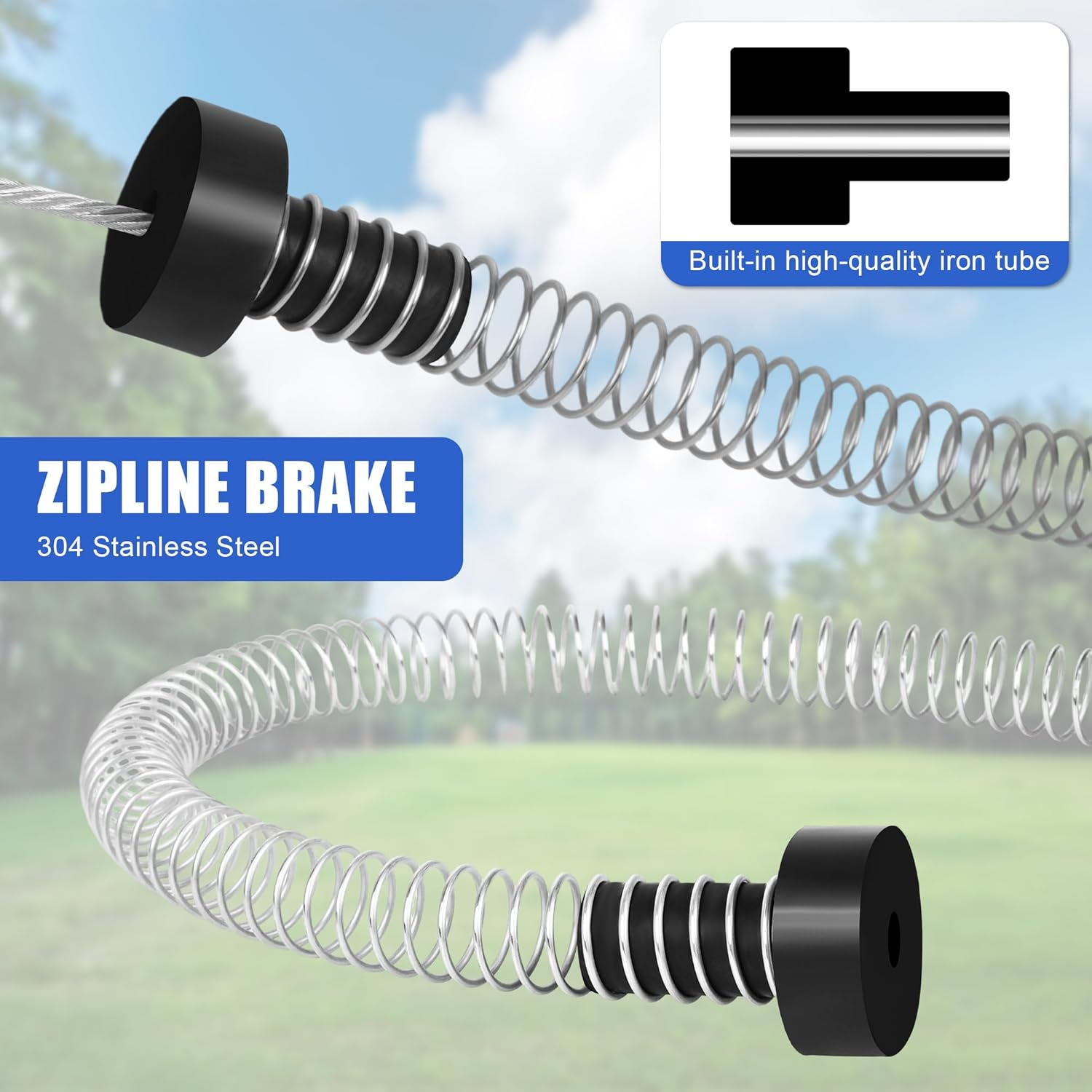 30M Zip Line Kit for Kids Adults.Up To160Kg, Updated Rust Proof Removable Design Trolley and Thickened Seat with Zipline Spring Brake and Safety Harness, Quick Tighten Zipline for Backyard Outdoor image number 6