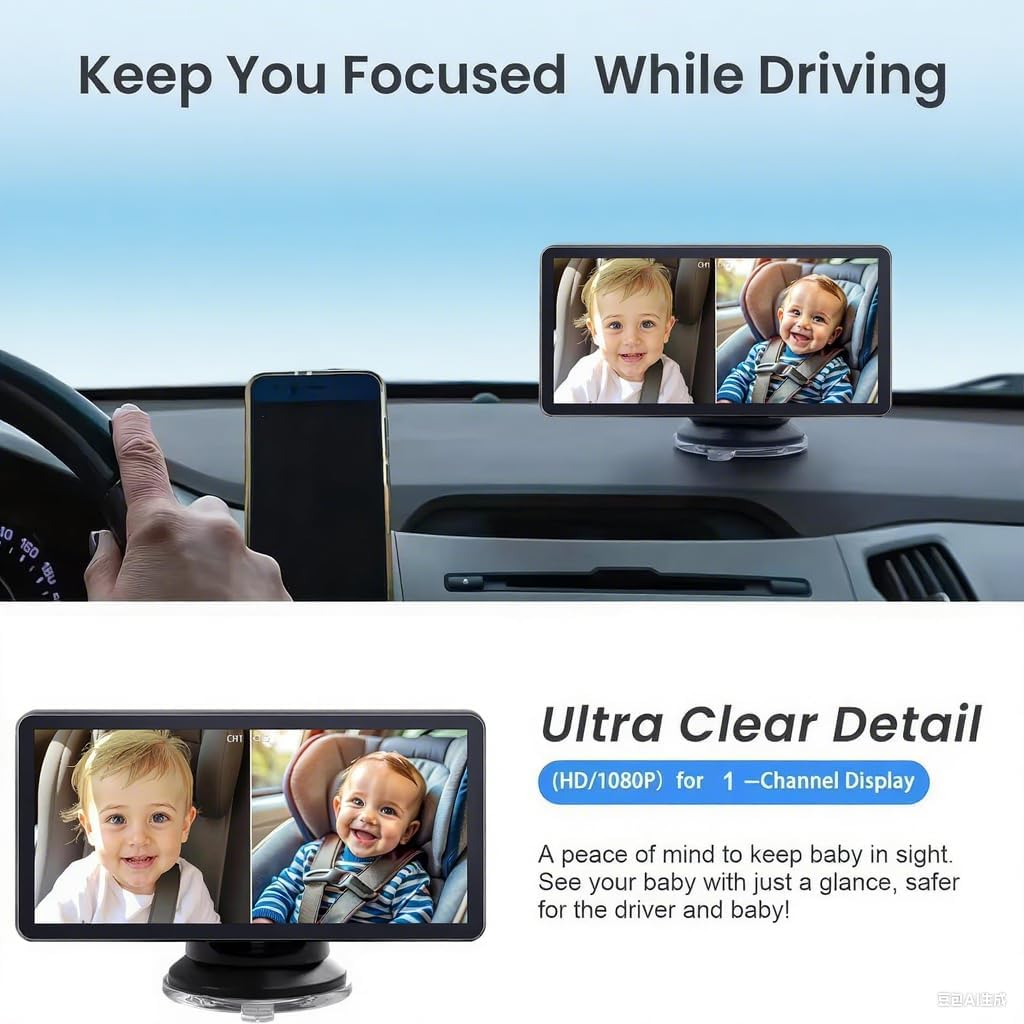 7 Inch Baby Monitor, Split Screen Baby Car Camera 2 Cameras, Baby Car Monitor Can Be Bent at Will, Ultrawide Baby Camera No Wifi with Night Vision image number 5