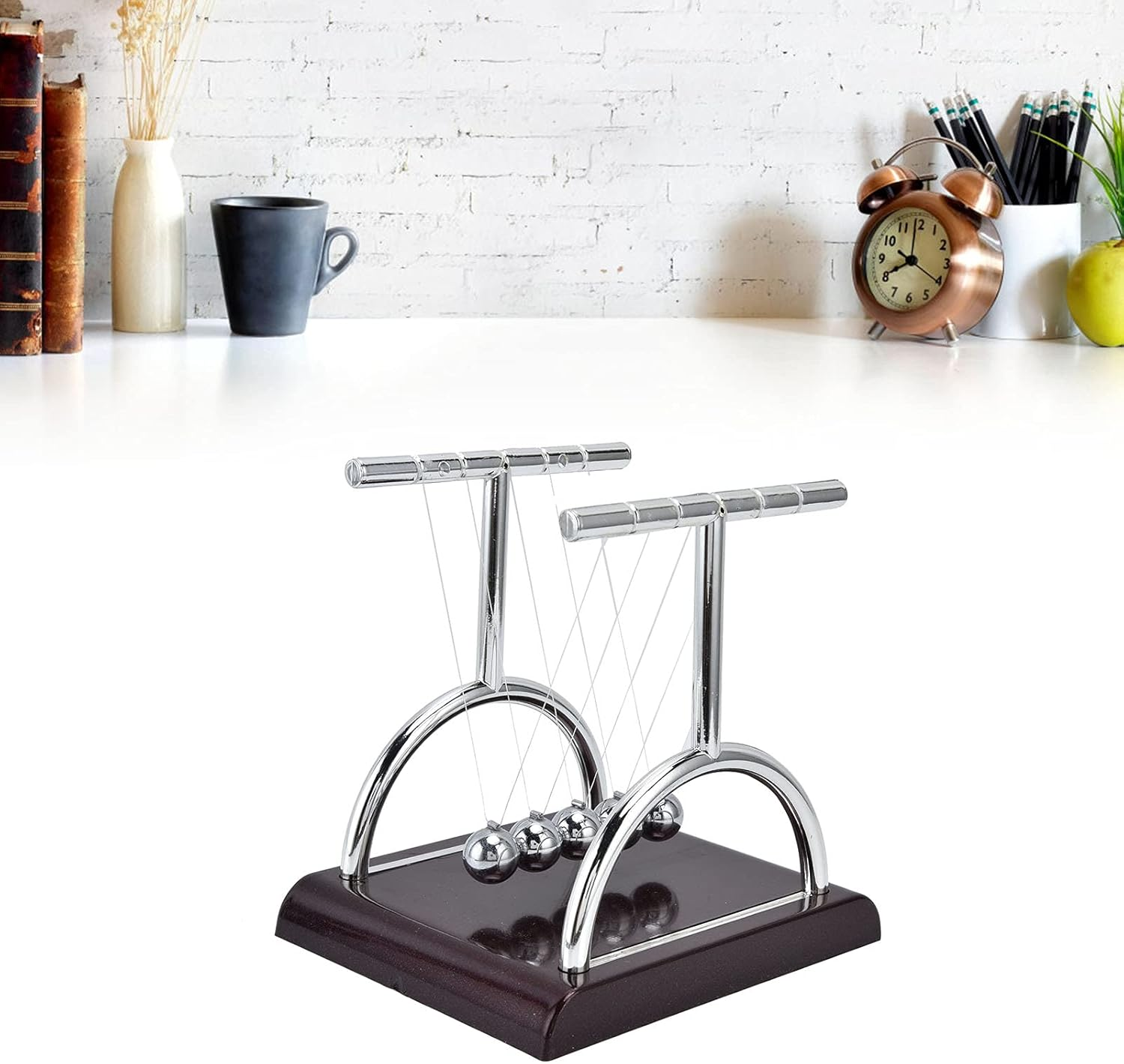 Newtons Balance Balls, Metal Balance Ball Art in Motion Toy with Plastic Base, Innovative Physics Science Educational Toy Pendulum Ball for Home Office Decoration image number 6