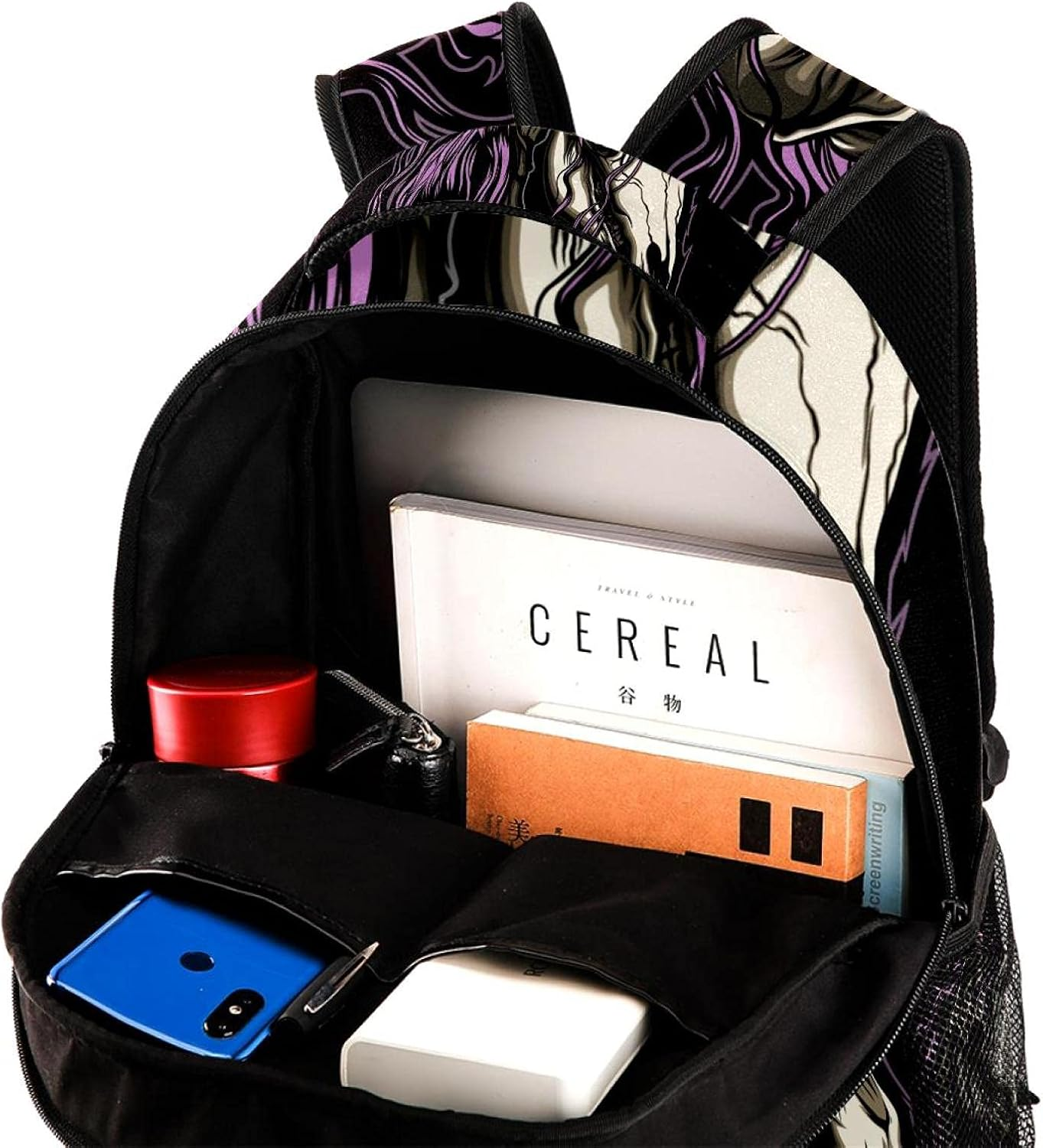 Unicorn Skull with a Pink Mane on the Black Background Backpack Students Shoulder Bags Travel Bag College School Tote Backpacks image number 2