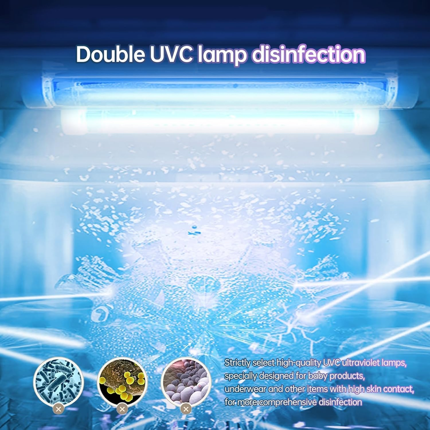 HOOMFIT Baby Bottle Steriliser and Dryer,4-In-1 Double Tube UV Sterilizer & Dryer for Baby Bottles Accessories,Clothes/Toys/Beauty Tools/Cutlery