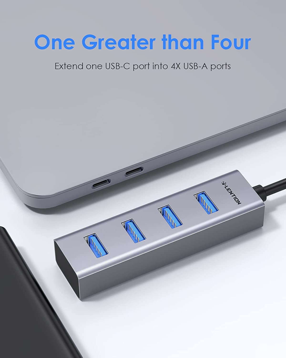 LENTION 4-In-1 USB C Hub, 4 USB 3.0 Ports, USB C to USB a Multiport Adapter for Iphone 15 Series, 2023-2016 Macbook Pro, Mac Air & Surface, Ipad Pro, Chromebook, More (Cb-C22S, Space Gray) image number 5