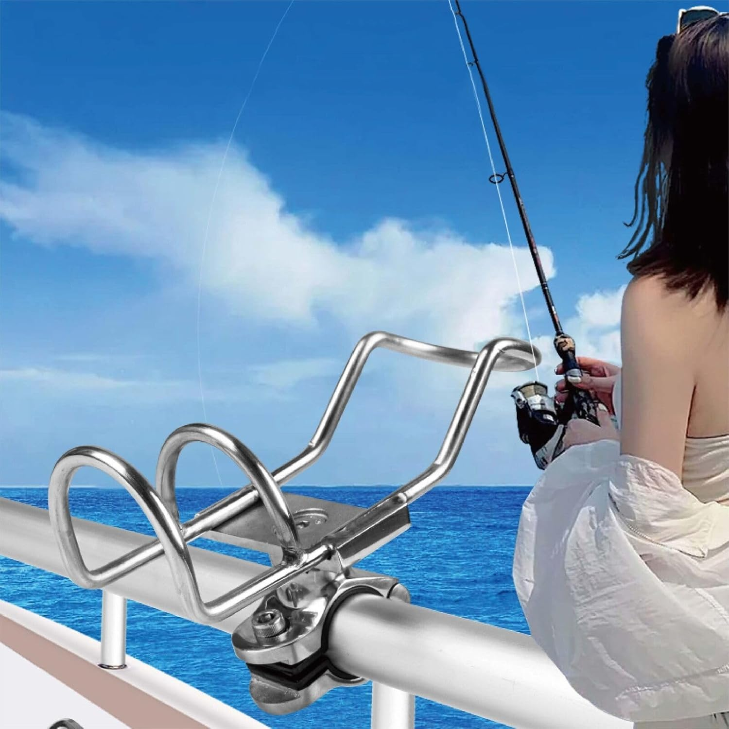 Leona Co 2PCS/4PCS 360 Degree Stainless Steel Rod Holder Rail Mount Wire Fishing Boat Marine Grade image number 1