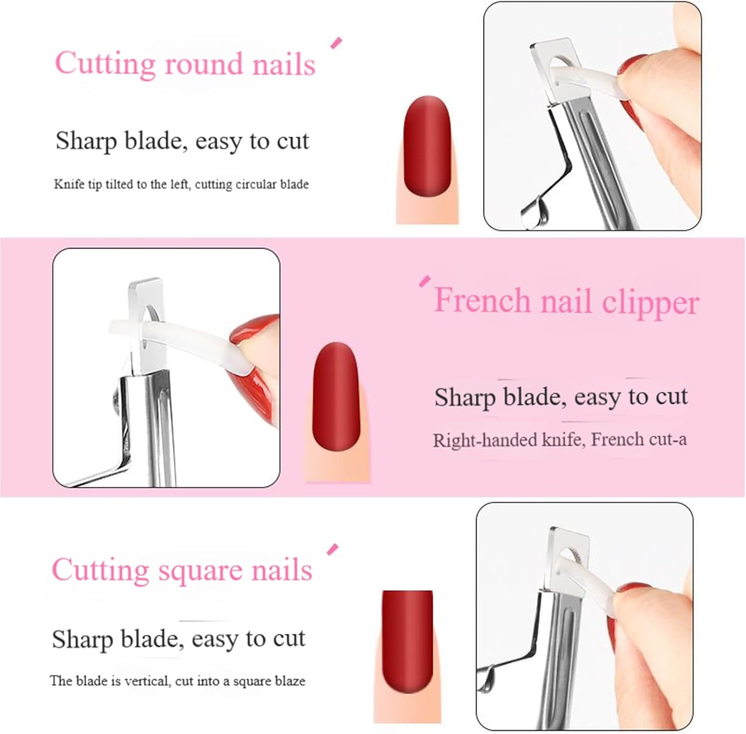 Vgvgaj False Nail Clipper | Fingernail Trimmer for Home,Type U Stainless Fingernail Trimmer for Salon Home Nail Design, Clippers for Precise Manicures - Red image number 7