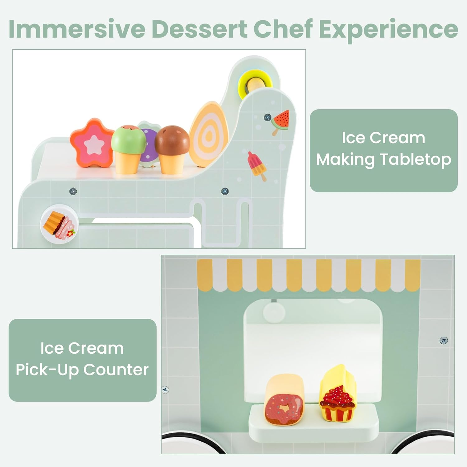 INFANS 6 in 1 Wooden Baby Walker, Play Kitchen Playset, Toddler Push Learning Activity with Wheels Shape Sorter Movable Slider, Montessori Educational Toy for Girls Boys 1-3 Years image number 4