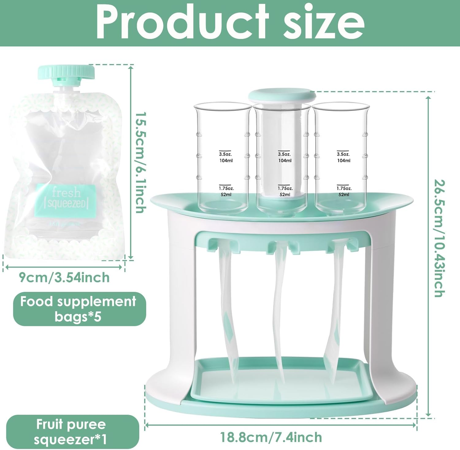 Squeeze Station for Homemade Food, Reusable Pouch Filling Station for Baby, Fruit Puree Pouch Filling Maker with 5 Portable Bags, Portable Squeeze Pouch Station Maker for Puree Food image number 1
