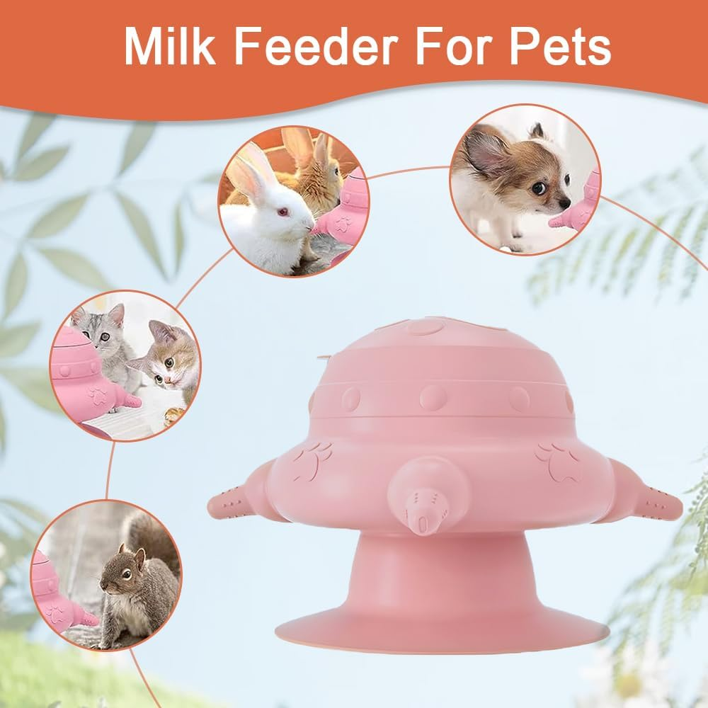 Silicone Milk Bowl with Removable Lid, Powerful Sucker Dog Milk Feeder, 235Ml Pet Feeder Station, 14.2 * 9.1Cm, Pink image number 2