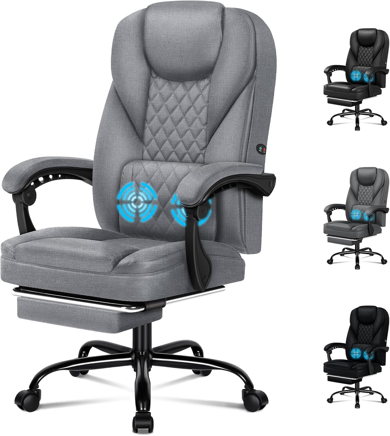ALFORDSON Ergonomic Office Chair with 150&deg; Recline & 2-Point Massage, Computer Desk Chair with SGS Approved Gas-Lift, Executive Home Video Game Chair (Avery Fabric Black)