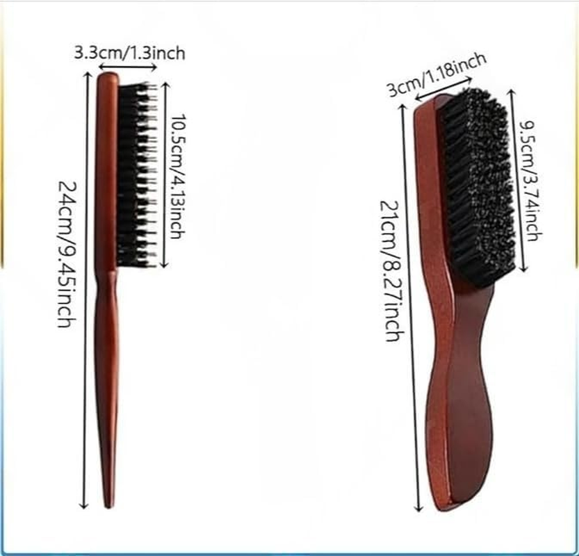 LTUANJUN Boar Bristle Hair Brush Set, 4 Pcs Boar Bristle Brush Slick Back Teasing Bristle Hair Brushes, Wooden Handle Bristle Slick Back Teasing Boar Bristle Sleek Styling Hair Brushes