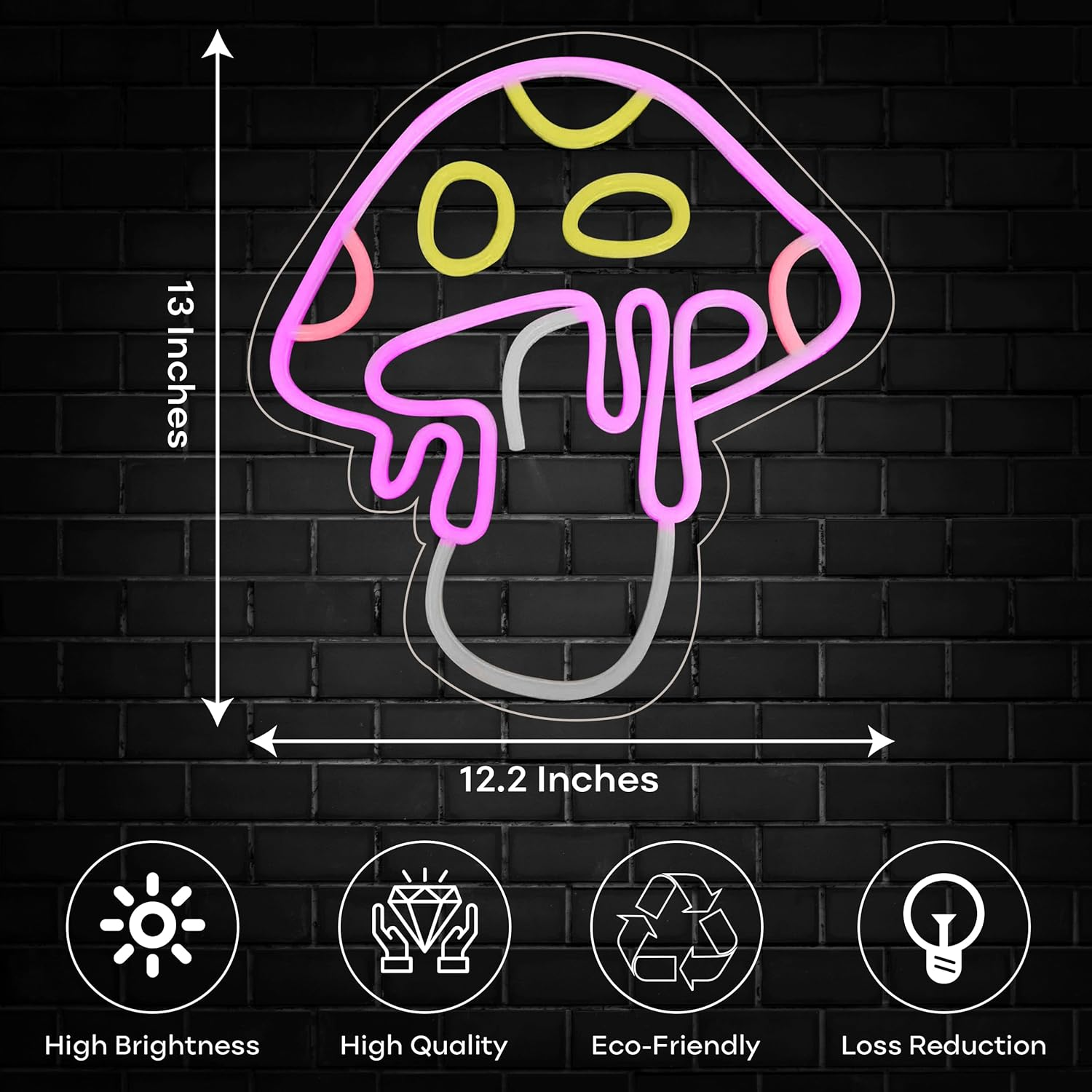 WOW-LAMPS Mushroom Neon Sign for Bedroom - Dimmable Wall Decor Aesthetic, USB Cute Light - Easy-To-Install, 13X12.2 Inches image number 3