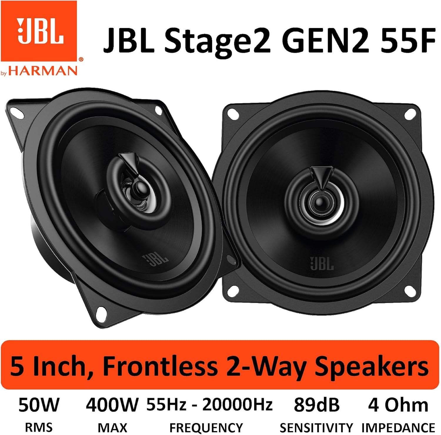 JBL Stage2 GEN2 55F - 5.25 Inch (130Mm) 2-Way Coaxial Car Speakers - 50W RMS - 220W Peak Audio - OEM Replacement - Compact Fit - Easy Install - No Grille - Pair image number 6