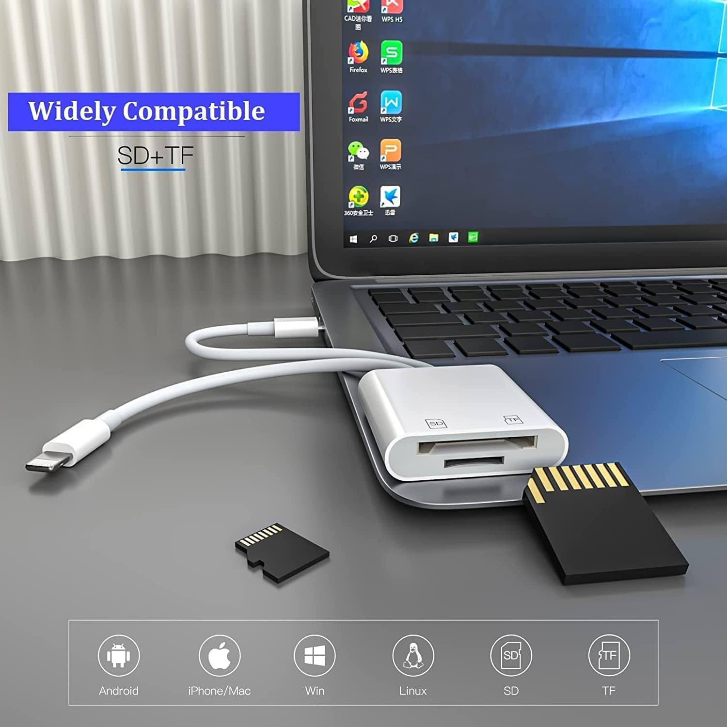 2026 SD Card Reader USB C & Lighting, 2-In-1 Dual Card Slot Memory Card Reader, Portable High-Speed Micro SD/TF Memory Card Adapter Compatible with Iphone 17/16, Macbook Pro, Ipad, and Android