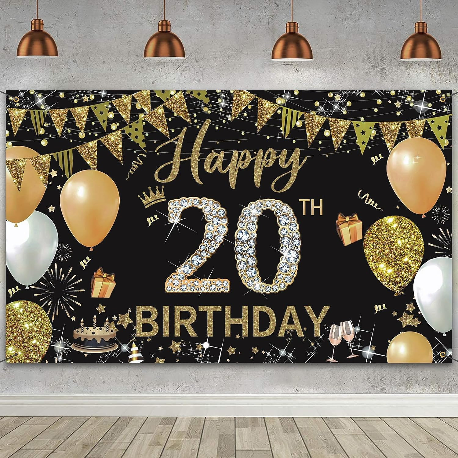 WVMNQO Happy Birthday Banner, 40Th Birthday Decorations Backdrop, Extra Large Black Gold Party Decorations, Perfect Birthday Party Supplies Photography Background for Men, and Women, 180X110Cm