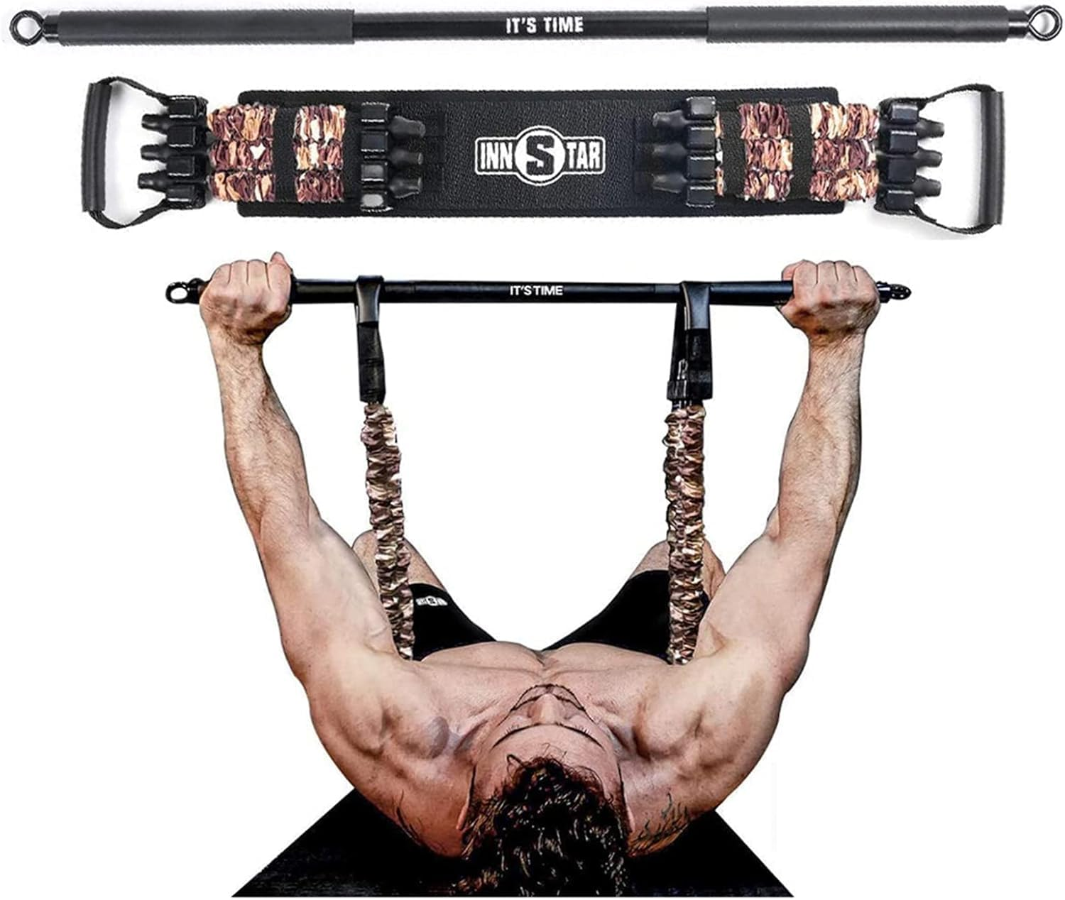 INNSTAR Adjustable Bench Press,Push up Resistance Bands, Chest Builder Workout Equipment, Arm Expander Resistance Training for Home Workout,Gym,Fitness,Travel Training-Patented Product