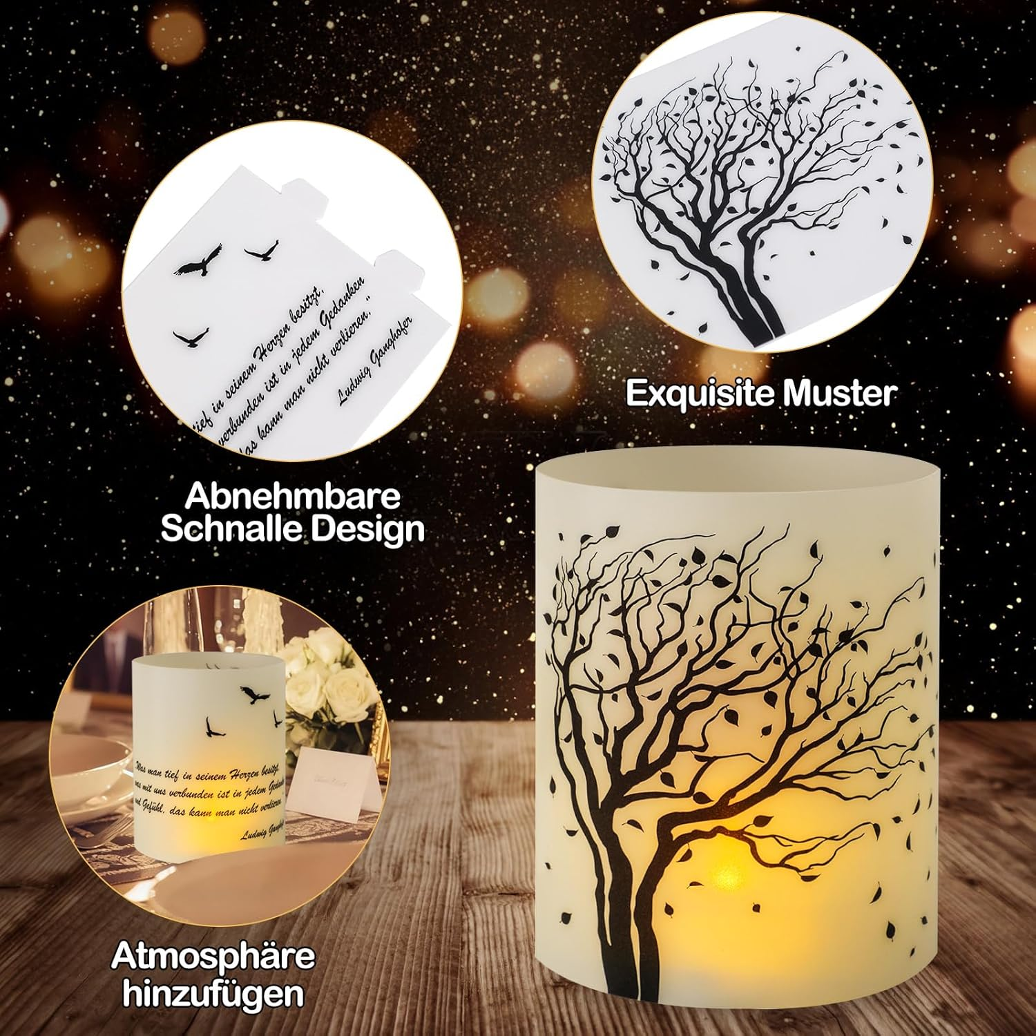 Table Decoration Funeral, Seutgjie Funeral Candles with Saying Black and White Mourning Lantern with Engraving for Tea Lights or Candles