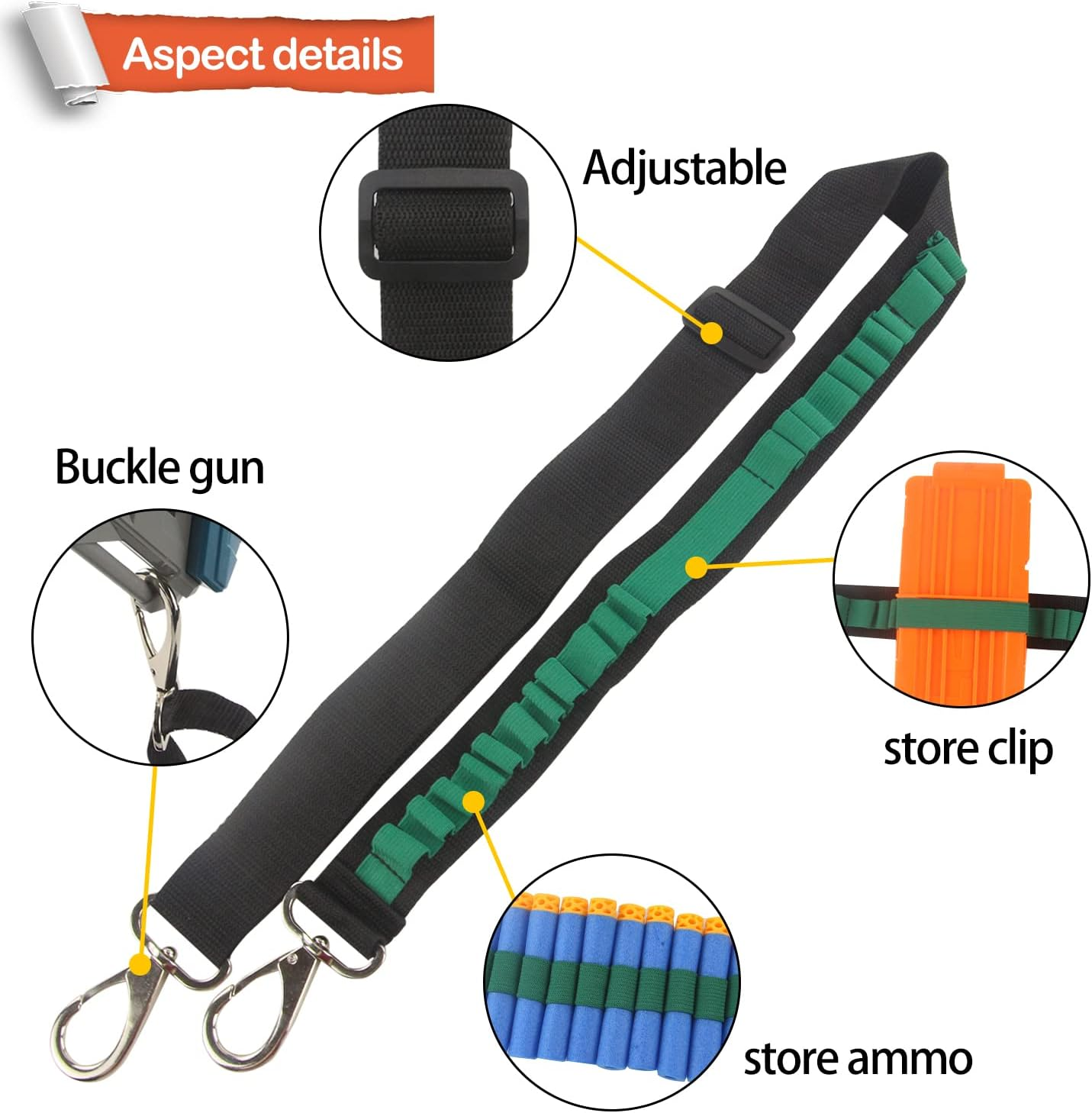 EKIND Toy Gun Bullet Shoulder Strap Darts Bandolier Kit Ammo Storage Holder Compatible for Nerf Elite Blasters (2 Point Tactical Shoulder Strap - Green) image number 6