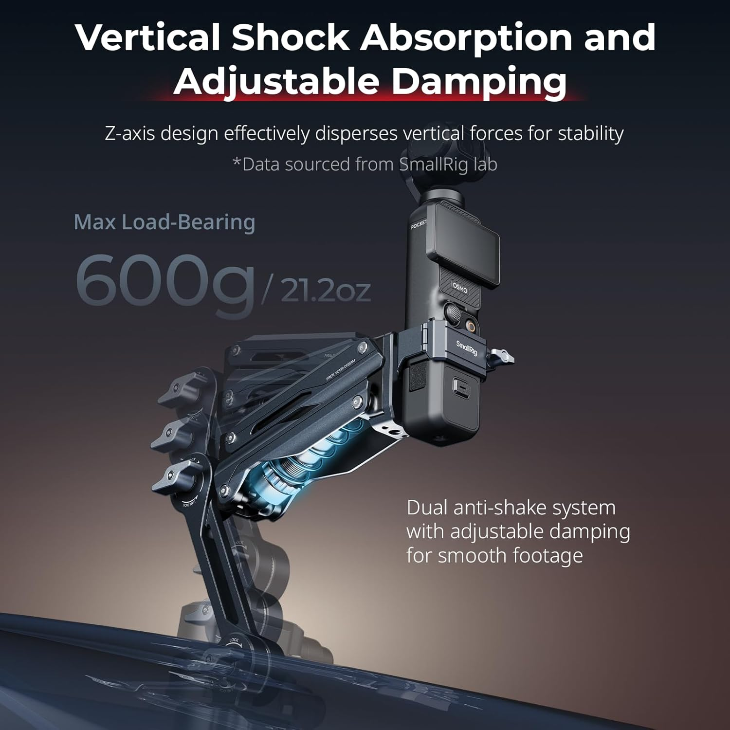 SMALLRIG Mini Shock Absorber Arm, 4-Inch Vacuum Suction Cup, Double Spring and Hydraulic Damping, Car Mount for DJI Osmo Pocket 3/For Gopro Hero13/For Insta360 X4, with Storage Bag - 5123 image number 2