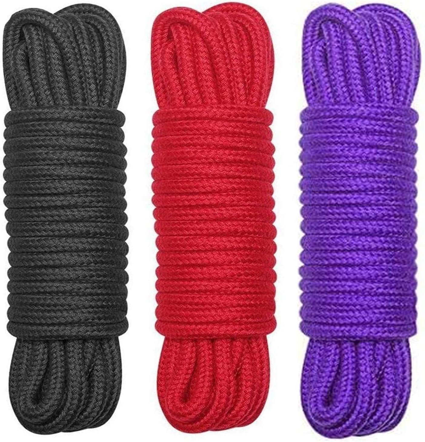 Evealyn Soft Rope Cord,Soft Cotton Rope 3 Pack 10 M/33 Feet 8 MM Solid Braided Twisted Ropes Cotton Rope Craft Rope (Black Red Purple) image number 5