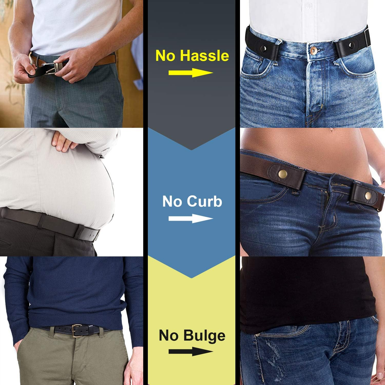 JASGOOD 2 Pieces No Buckle Stretch No Show Belt for Men，Buckless Invisible Elastic Belt for Jeans Pants image number 5