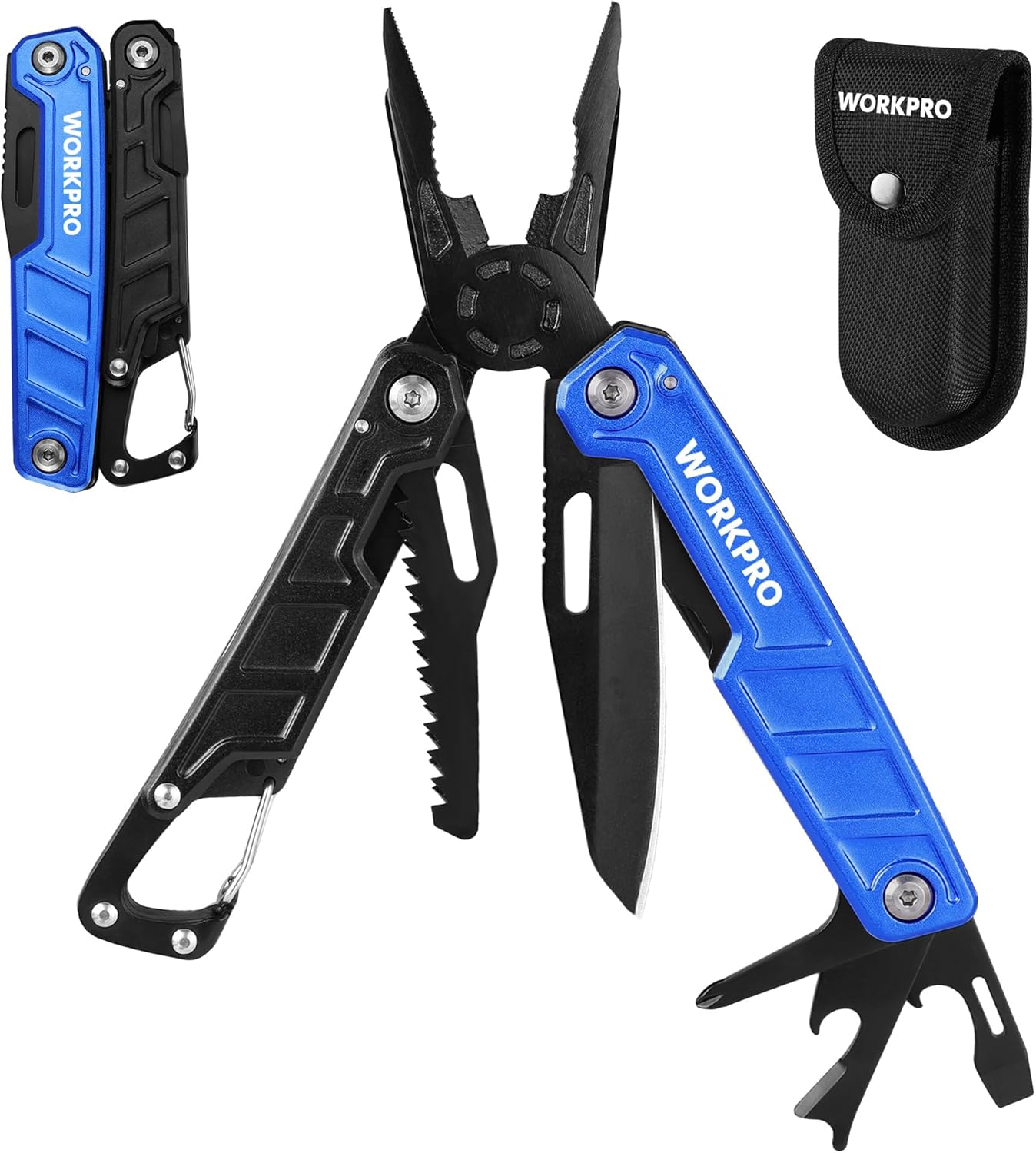 WORKPRO Multifunction Pliers, 11 in 1, Stainless Steel Folding Multifunction Tool with Screwdriver and Pliers for Camping and Hiking (Blue) image number 2