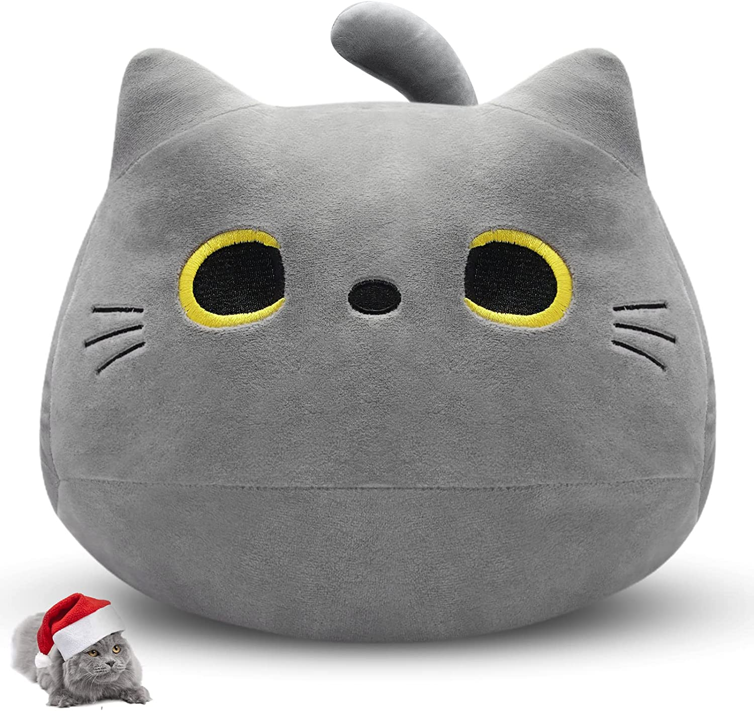 Gray Cat Plush Pillows Toys, 12'' Kawaii Stuffed Animals Cute Soft Plushie Pillow Toys for Birthday Christmas Halloween Kids Gifts Home Car Decoration ,Grey HMHMPR-001 image number 4