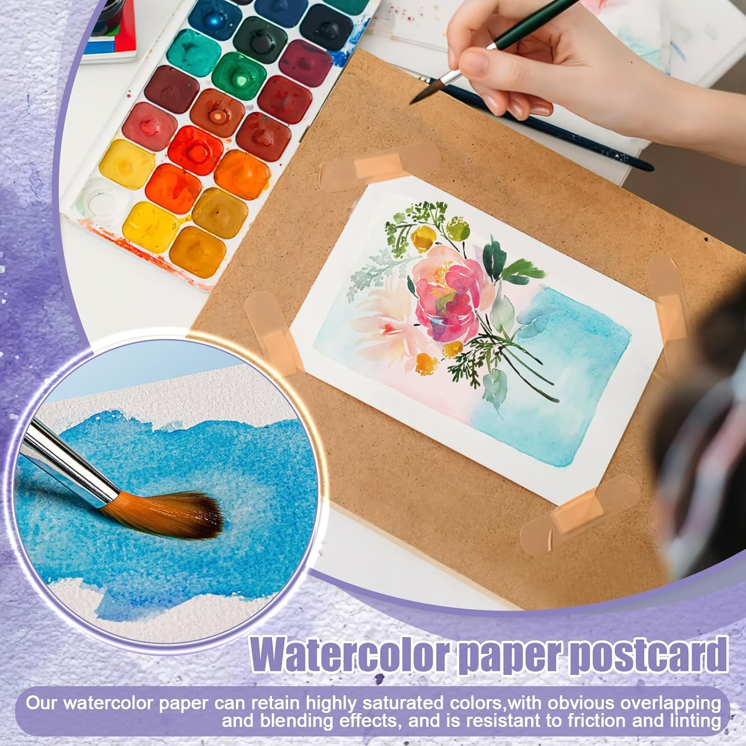 Watercolor Paper, 100 Pcs Watercolor Paper Pad, Watercolor Paper Bulk for Students, Adults, Artists, Sketch Painting (Square + Round) image number 4