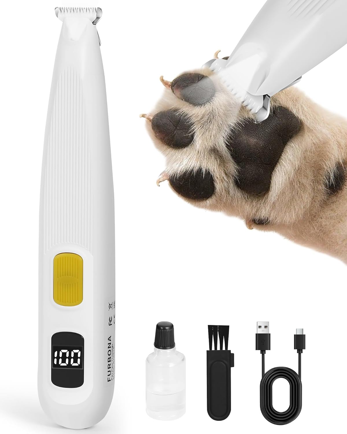 FURBONA Upgraded Dog Paw Trimmer with Digital LED Display & Enhanced Lighting &ndash; Cordless 18Mm Blade Clippers, 2-Speed, 35Db Low Noise, USB-C Rechargeable, for Grooming Paws, Ears, Face, Rump image number 6