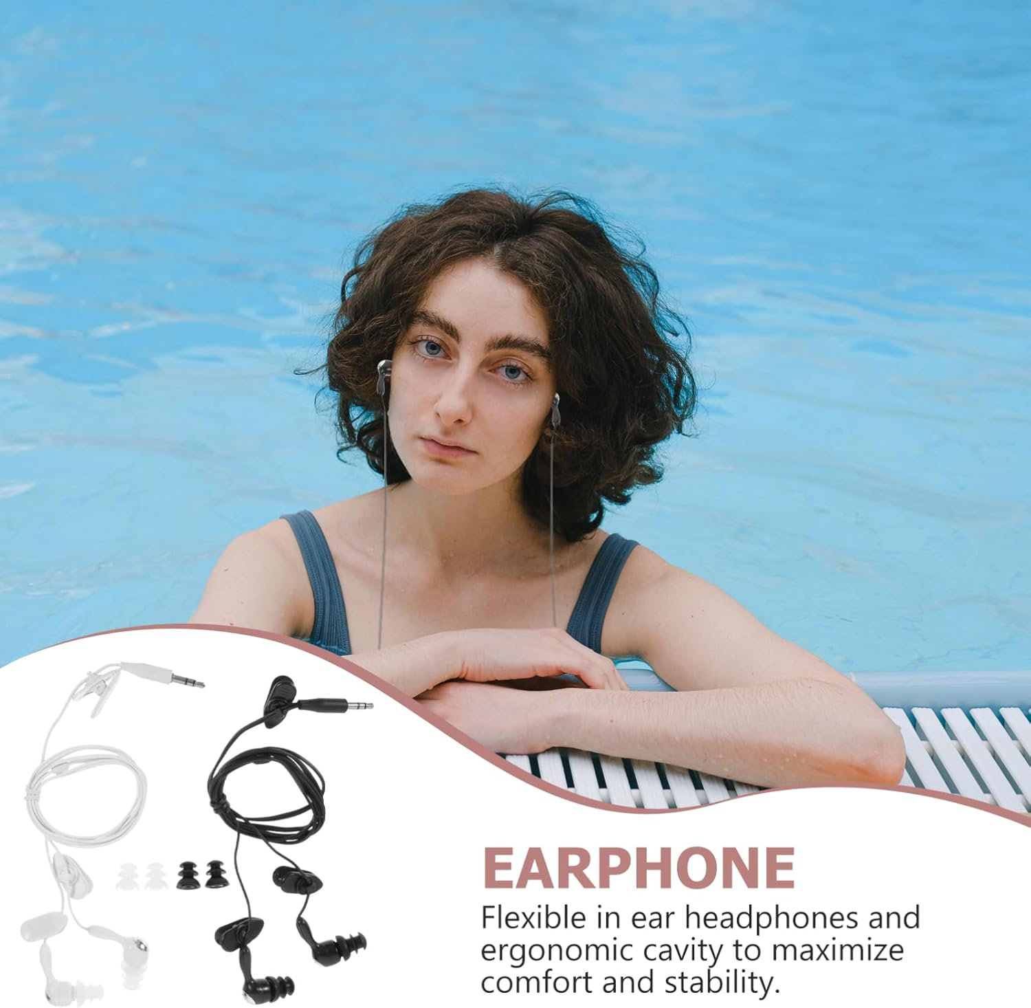 Tofficu Waterproof Swimming Earphones 2Pcs 3.5Mm Ear Hooks Adult Ear Protector for Water Sports and Diving White and Black image number 3