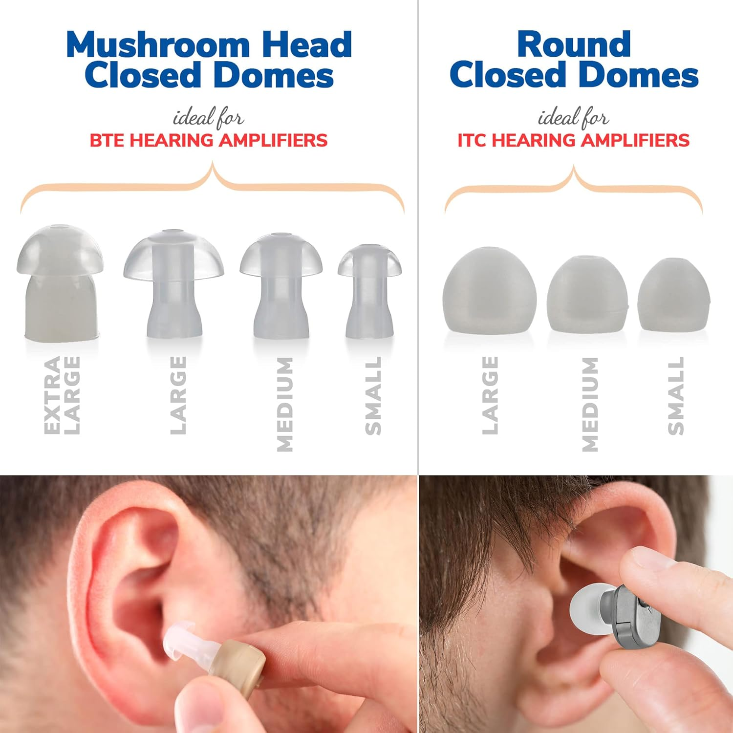Hearing Aid Domes - (39 Pcs) Universal Domes for Hearing Aids - Sizes Small, Medium, Large & X-Large Earbud Replacements and BTE Hearing Sound Amplifiers image number 6