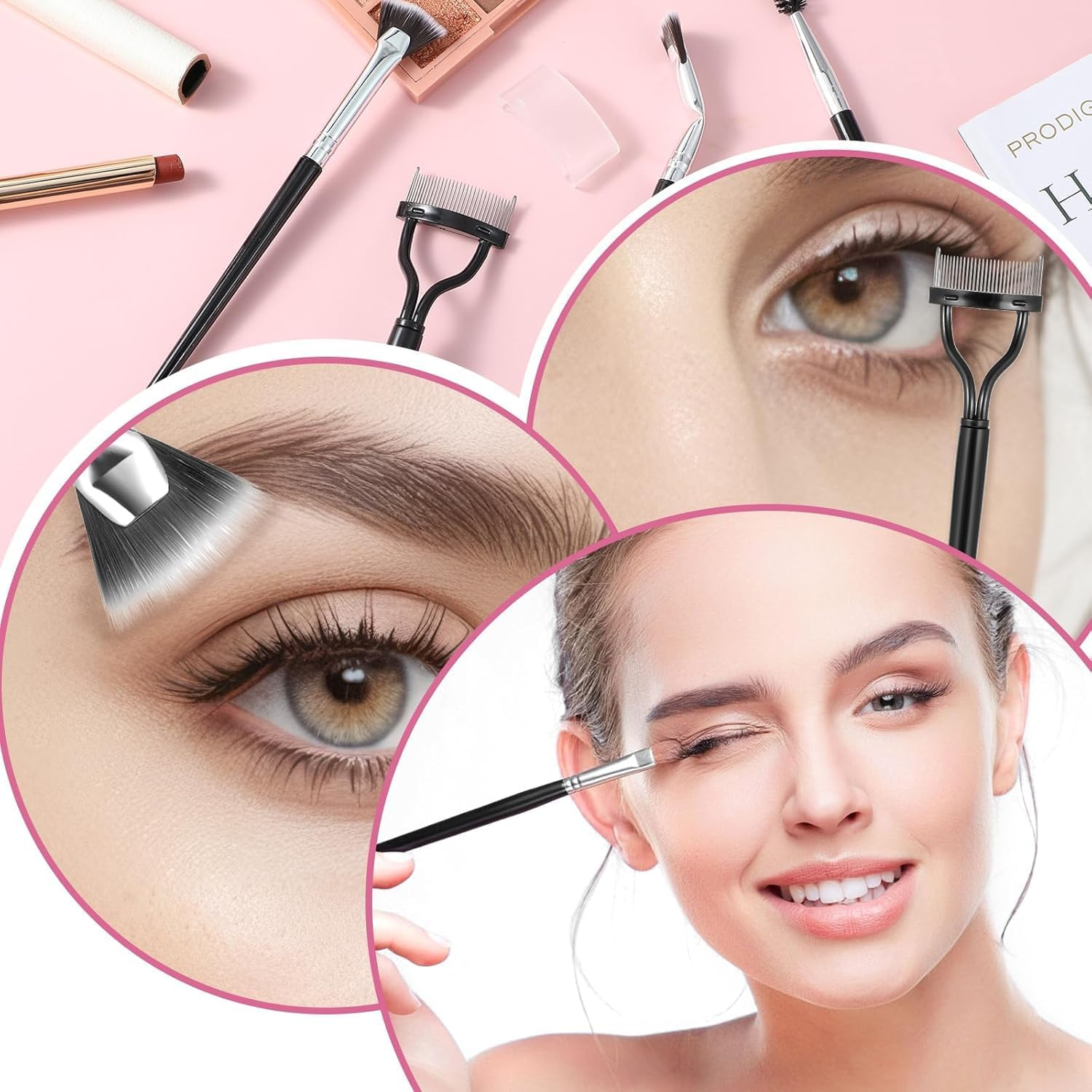 Eyelash Comb and Mascara Fan Brush Set - 3Pcs Folding Angle Scalloped Lash Brush, Eyebrow Brush, Angled Fan Shaped Eyelash Brush for Lashes image number 4