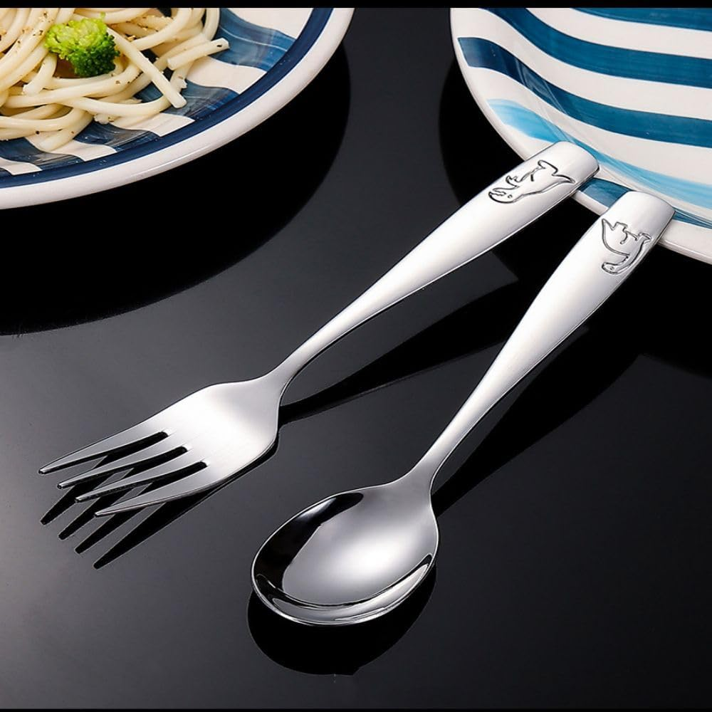 Poemtian 9PCS Children'S Cutlery,Kids Silverware Set,Stainless Steel Kids Fork Spoon and Cutter Set Safe Ergonomic Toddler,Safe, Ergonomic and Dishwasher Ideal for Preschooler Dishwasher Safe image number 3