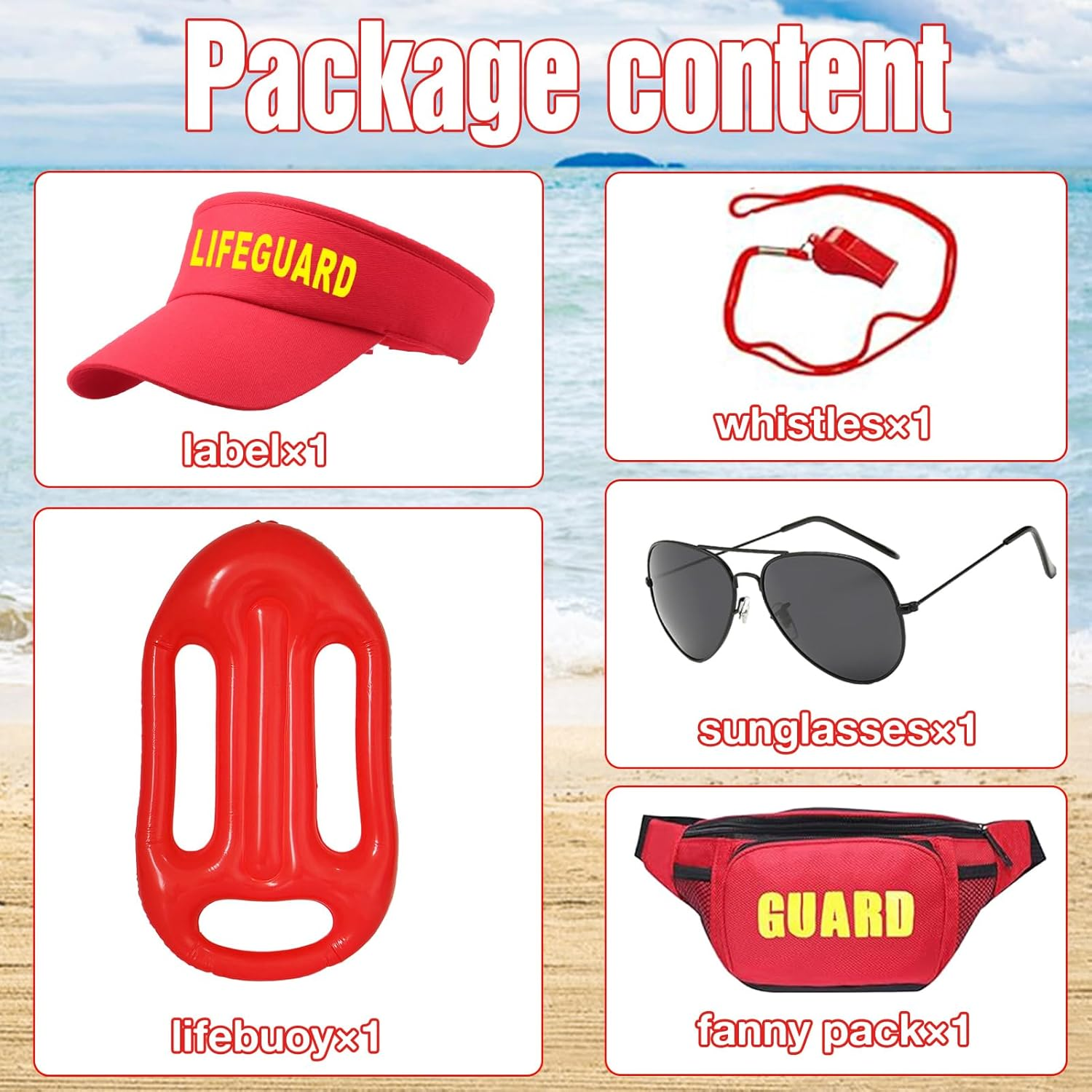 5 St&uuml;ck Rettungsschwimmer Kost&uuml;m Set, Lifeguard Fasching Kost&uuml;m Herren Damen Mit Rot Rettungshilfe, Baywatch Kost&uuml;m Zubeh&ouml;r F&uuml;r Mottoparty image number 4
