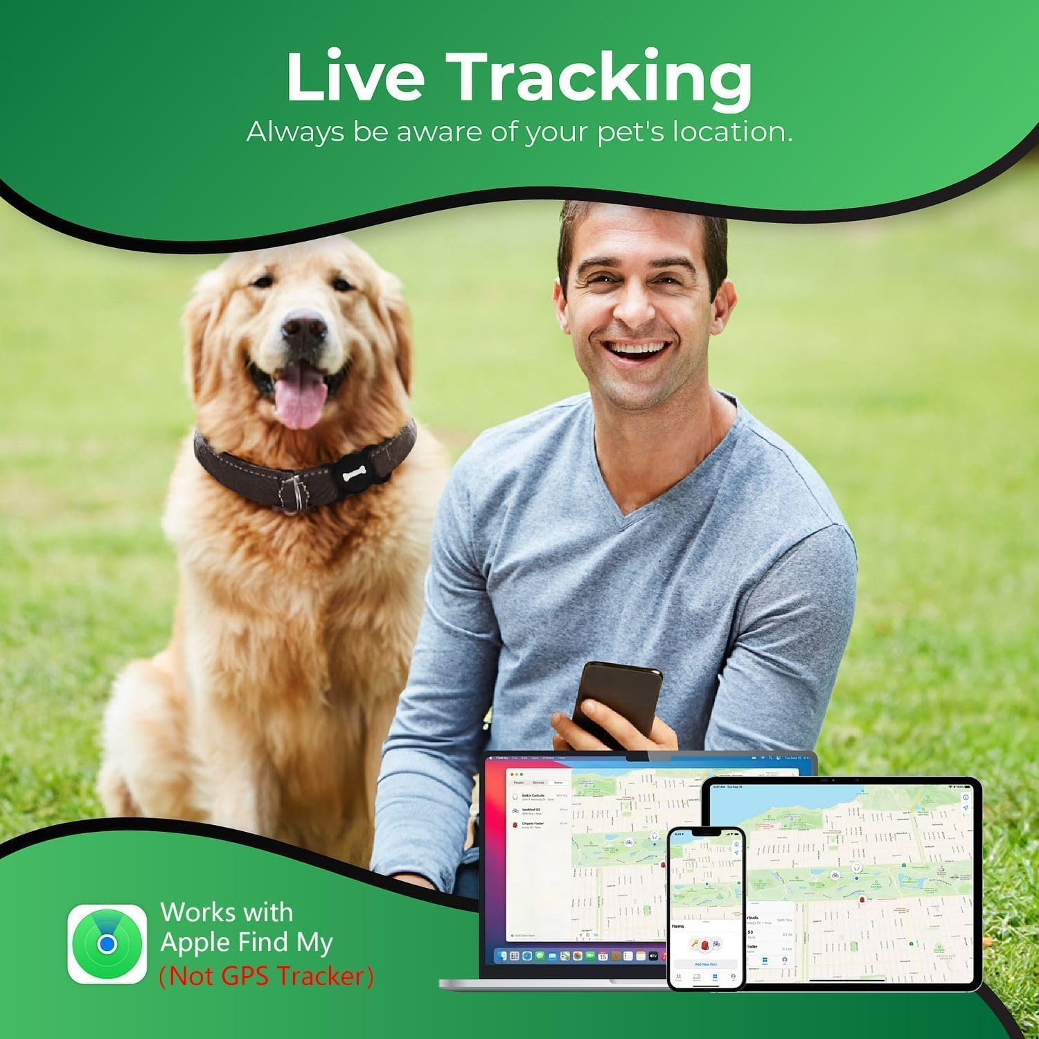 Smart Pet Tracker, 2 Pack Dog Tracker with Collar Holder, Seamless Location Tag Compatible with Find My, Not GPS image number 3