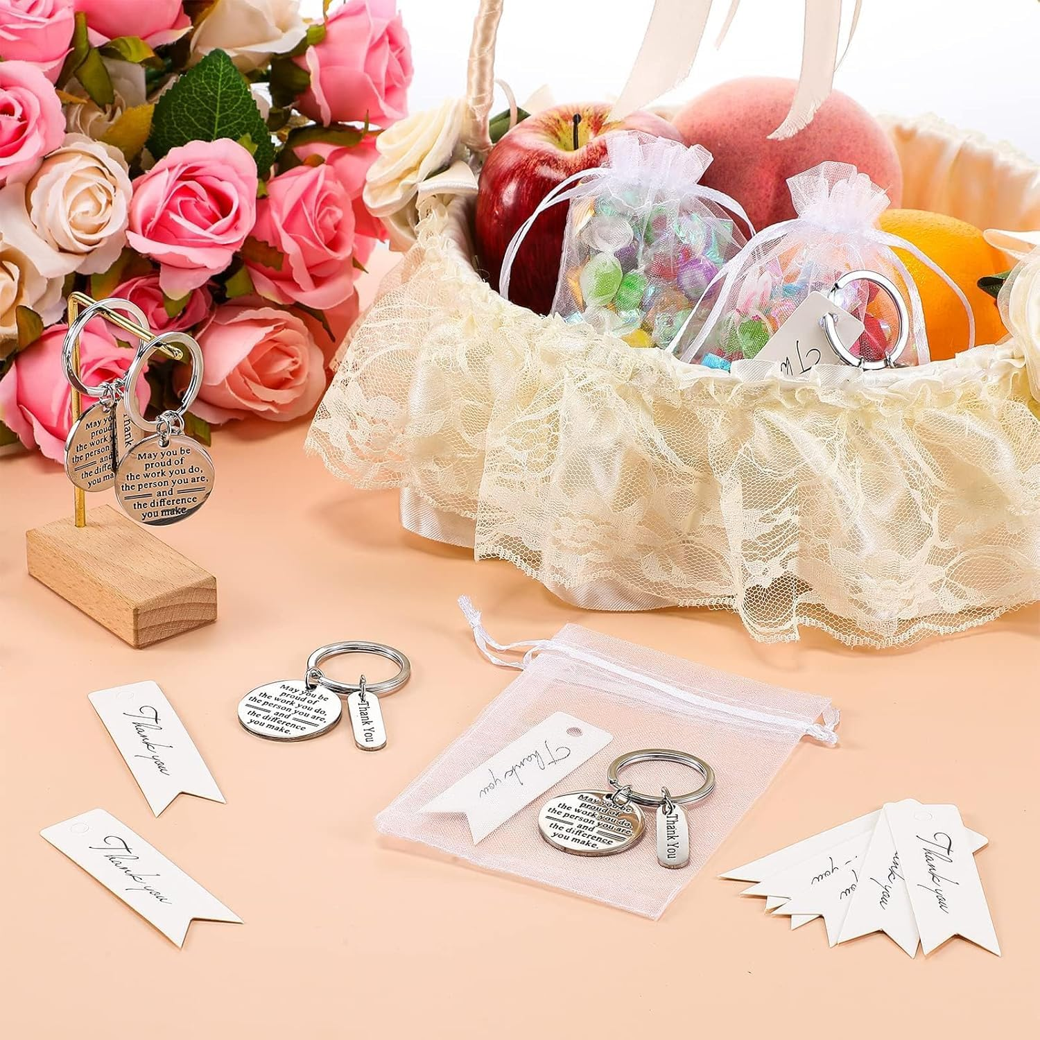 24 Pcs Employee Appreciation Gifts Thank You Gifts Graduation Gifts White Organza Bags with Thank You Cards for Coworker Office Nurse Day Teacher, White, Medium image number 3