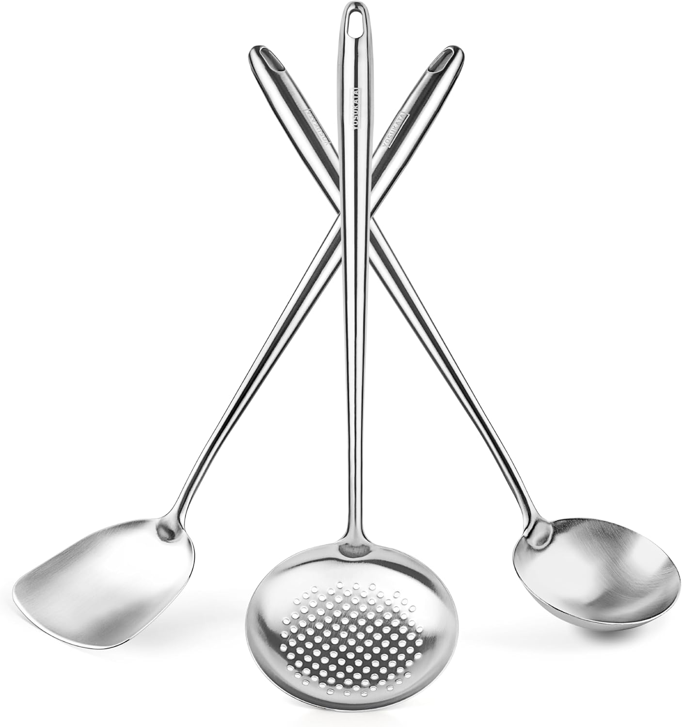 Yosukata 43 Cm Wok Spatula and Ladle Skimmer Spoon - Stainless Steel Cooking Utensils Set of 3-304 Stainless Steel Kitchen Utensils Set - Dishwasher Safe Wok Accessories - Wok Utensils Cooking Tools&hellip;